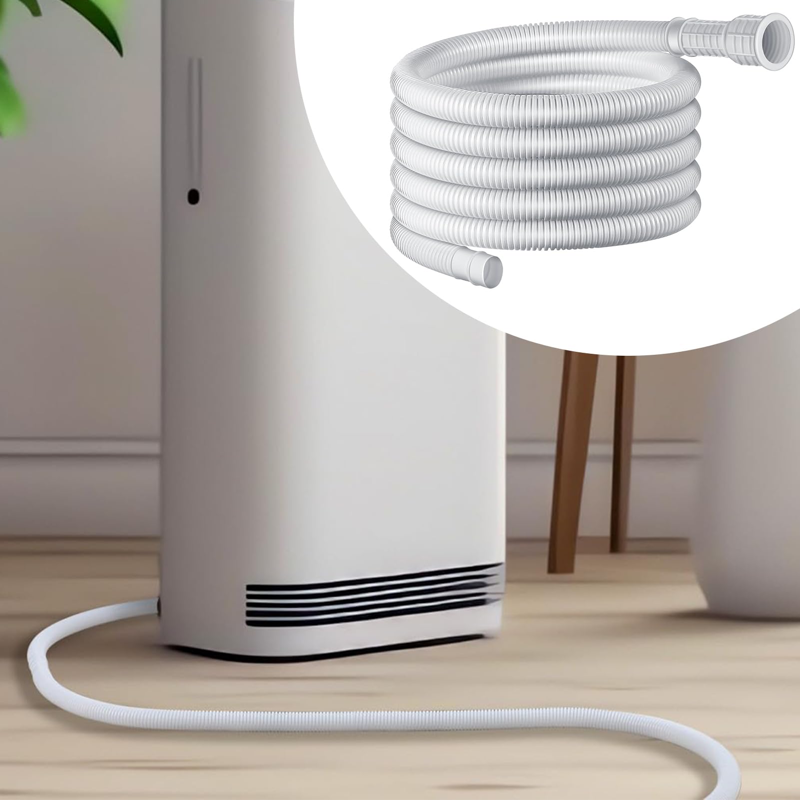 Universal Flexible Dehumidifier Drain Hose with Cuttable Rubber Adapter & Connect Clamp - Replacement Hose for AC Units, Washing Machines & Portable Air Conditioners - Perfect for Basement, Laundry Room & Home Humidity Control