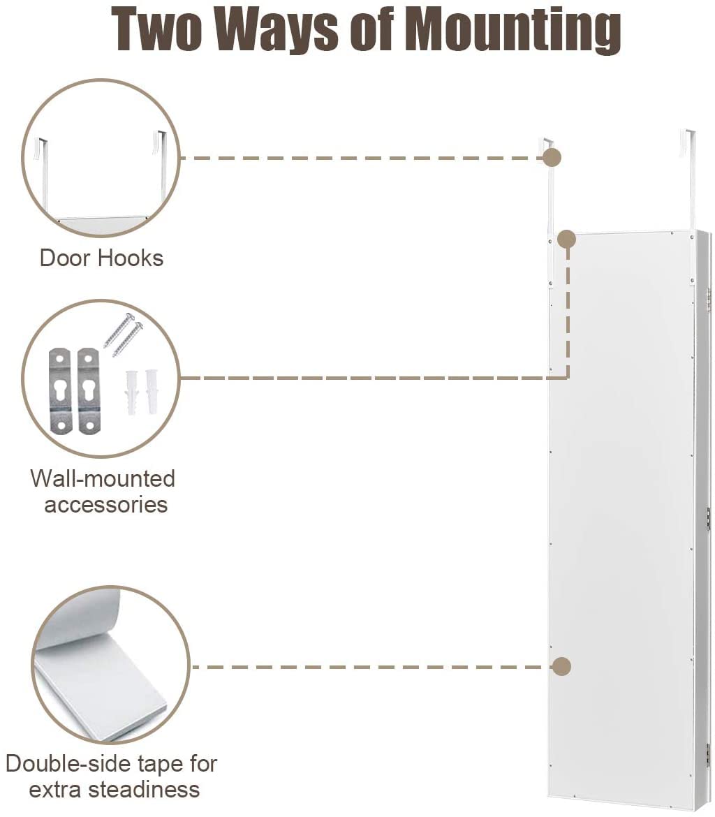 Byroce Jewelry Armoire Cabinet with Full Length Mirror - Lockable Over The Door Jewelry Organizer with 12 LED Lights for Women & Girls - Perfect for Bedroom, Closet or Dressing Room Organization