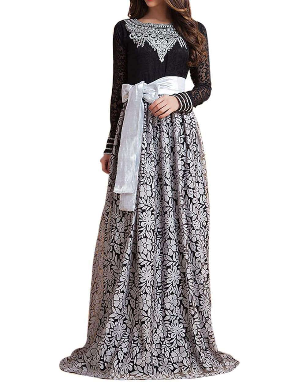 Elegant Black & Gray Arabic Dubai Party Wear Islamic Dress for Women - Perfect for Eid, Weddings & Special Occasions