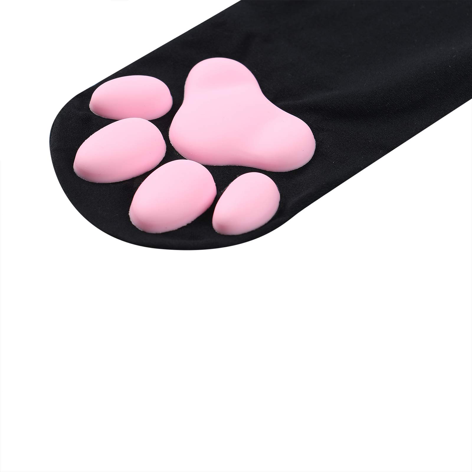 Cat Paw Print Knee High Socks for Women - Cute Cosplay Stockings with Soft Pads (Black & Pink, One Size) - Perfect for Anime Conventions, Halloween Costumes & Kawaii Fashion