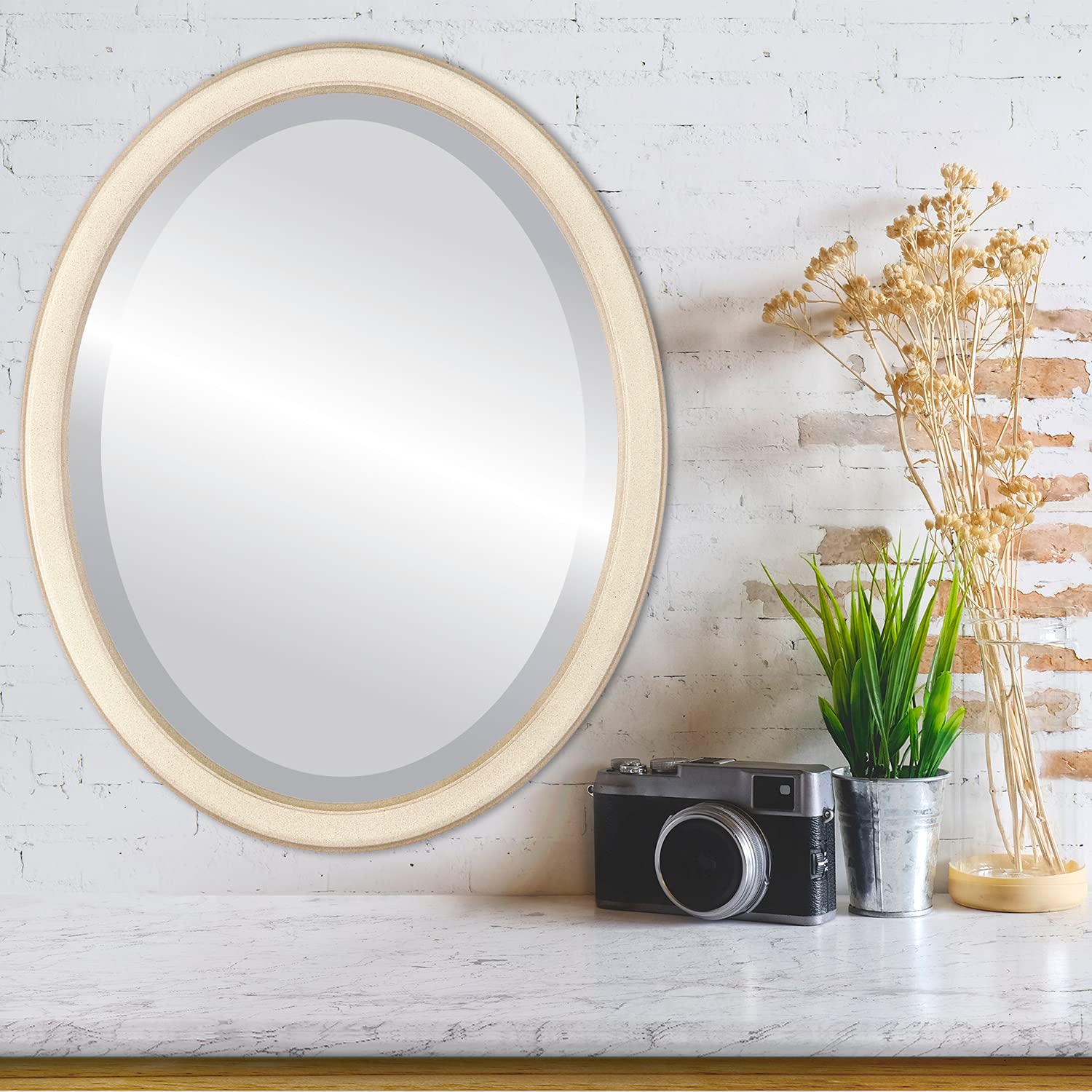 OVALCREST Oval Beveled Wall Mirror - 22x26 Inches Taupe Framed Mirror for Living Room, Bedroom & Entryway Decor | Toronto Style Home Accent Mirror
