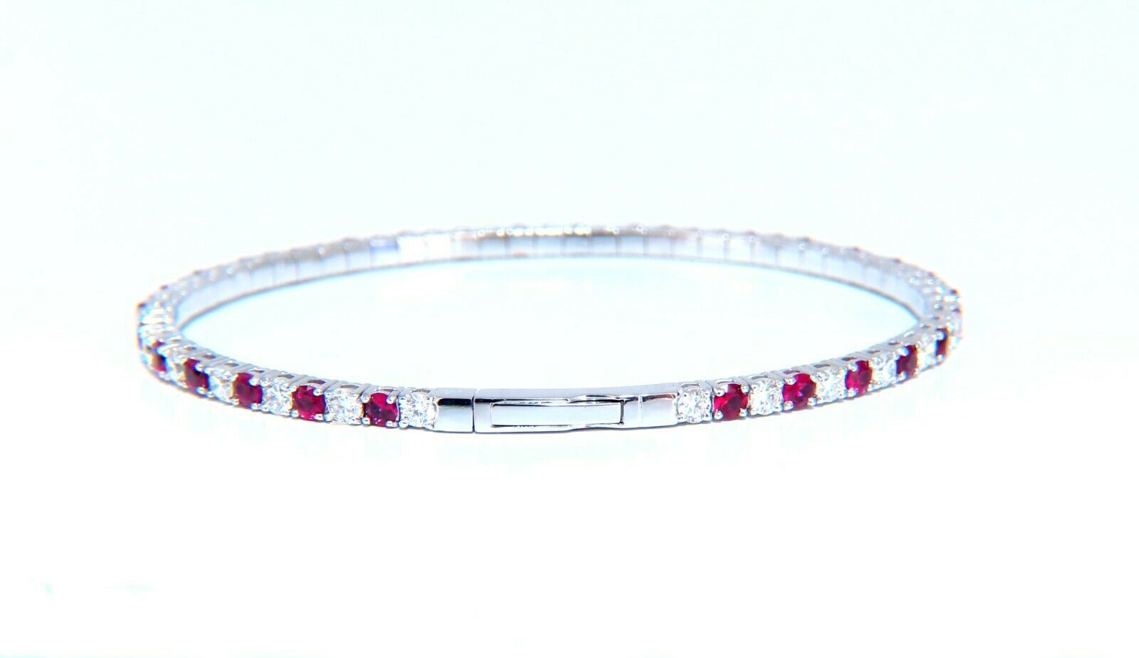 5.25ct Vivid Red Natural Ruby & Diamond Tennis Bracelet - 14K Gold Flexible Bangle for Women, Perfect for Weddings, Anniversaries & Special Occasions