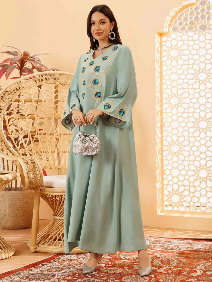 Elegant Eid Embroidery Caftan Dress for Women - Luxury Moroccan Kaftan & Jalabiya for Wedding, Party & Special Occasions - Perfect for Eid Celebrations, Bridal Showers & Evening Events
