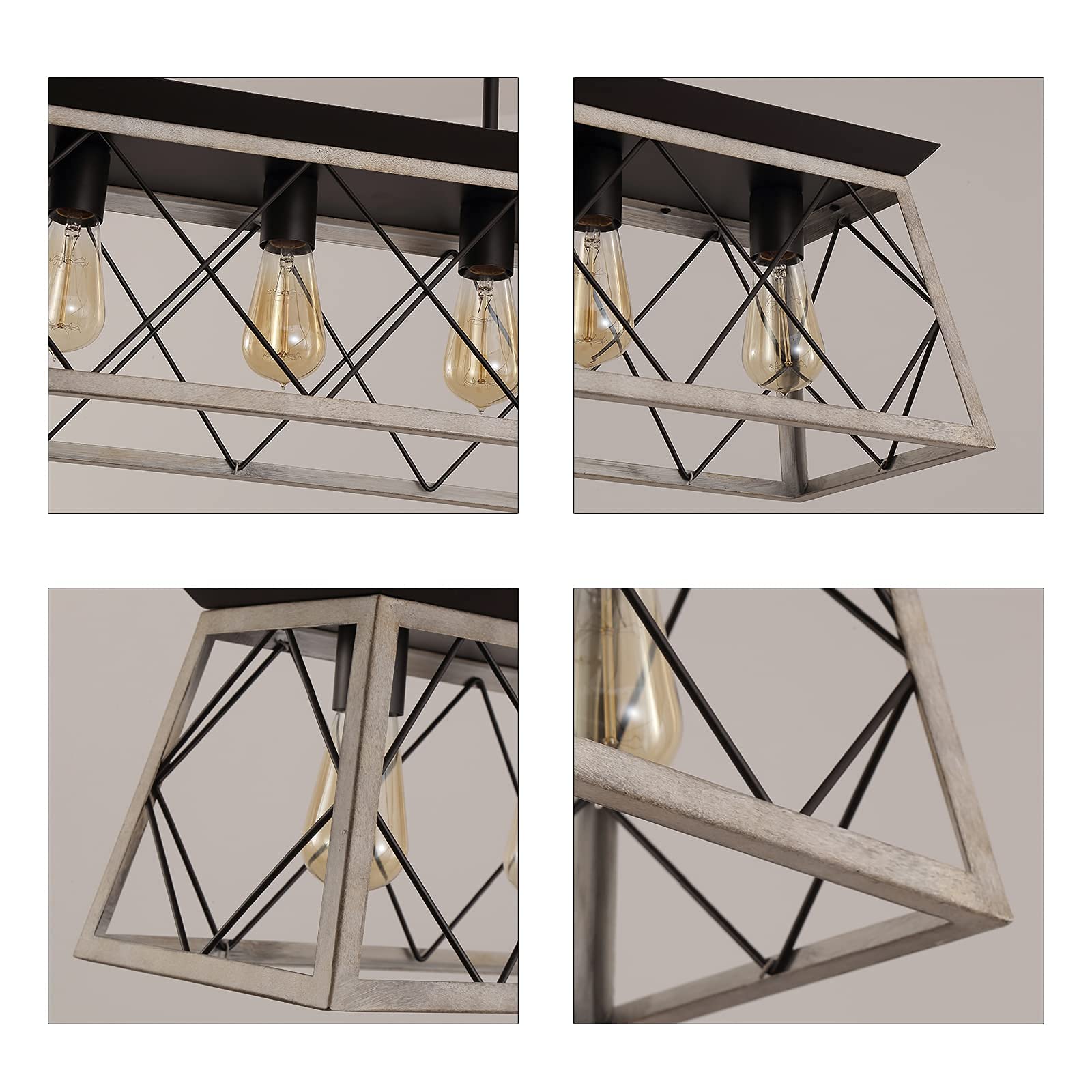 Q&S 5-Lights Rectangular Chandelier & 4-Lights Flush Mount - Rustic Farmhouse Dining Room Lighting Fixture for Kitchen Island, Hallway, Entryway & Foyer | Perfect for Modern Farmhouse Decor & Open Concept Spaces
