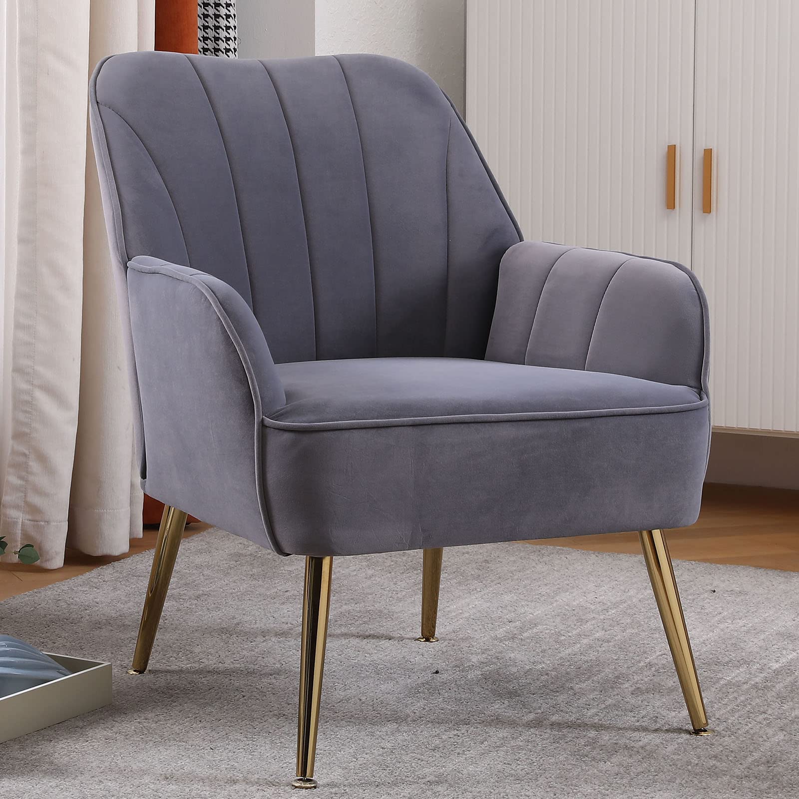 Modern Velvet Sherpa Accent Chair - Comfy Barrel Armchair for Living Room & Bedroom (Grey) - Perfect for Relaxing & Reading