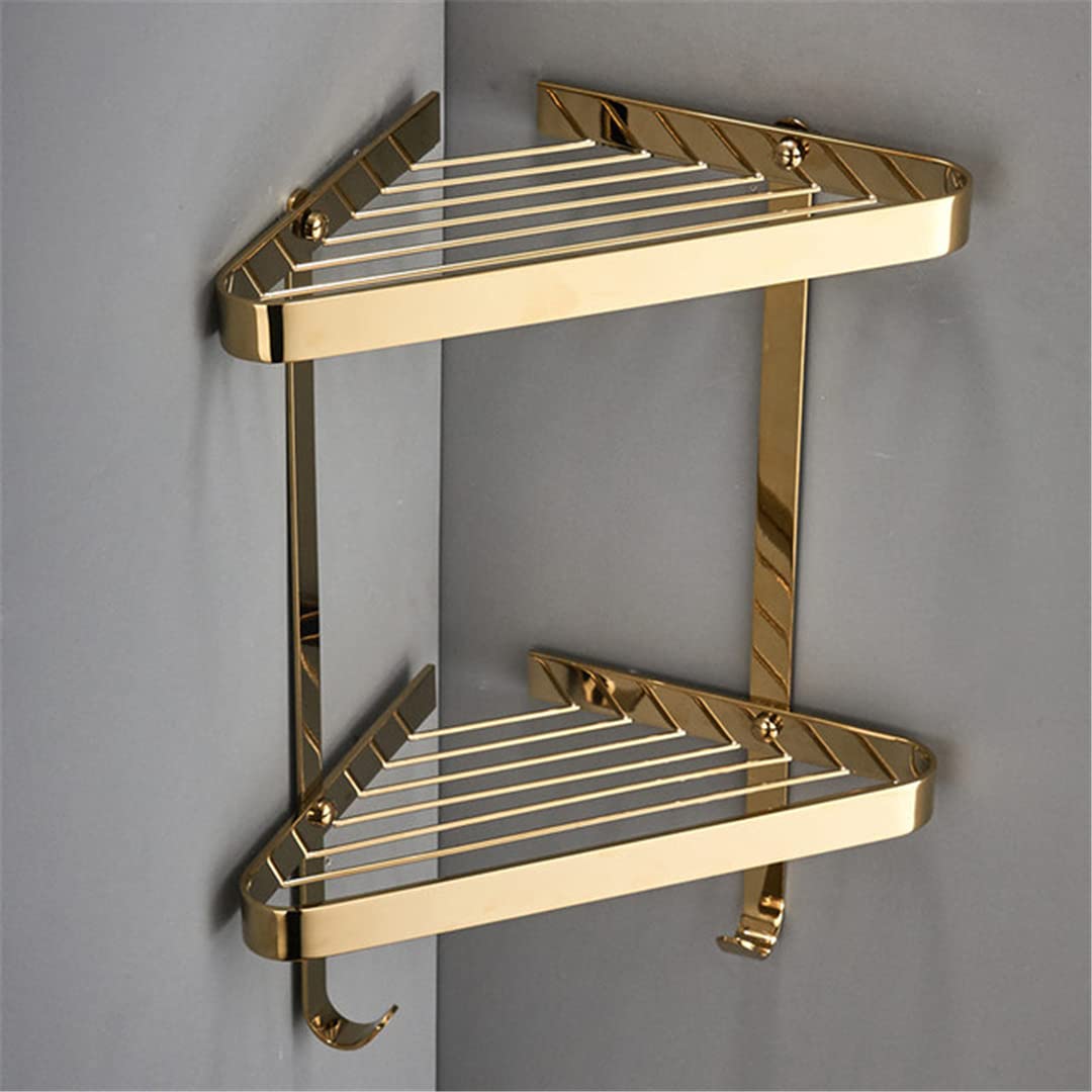Brass 2-Tier Corner Shelf for Bathroom & Shower - Gold Shampoo & Cosmetic Storage Organizer - Perfect for Small Spaces, Apartment Bathrooms & Clutter-Free Shower Organization