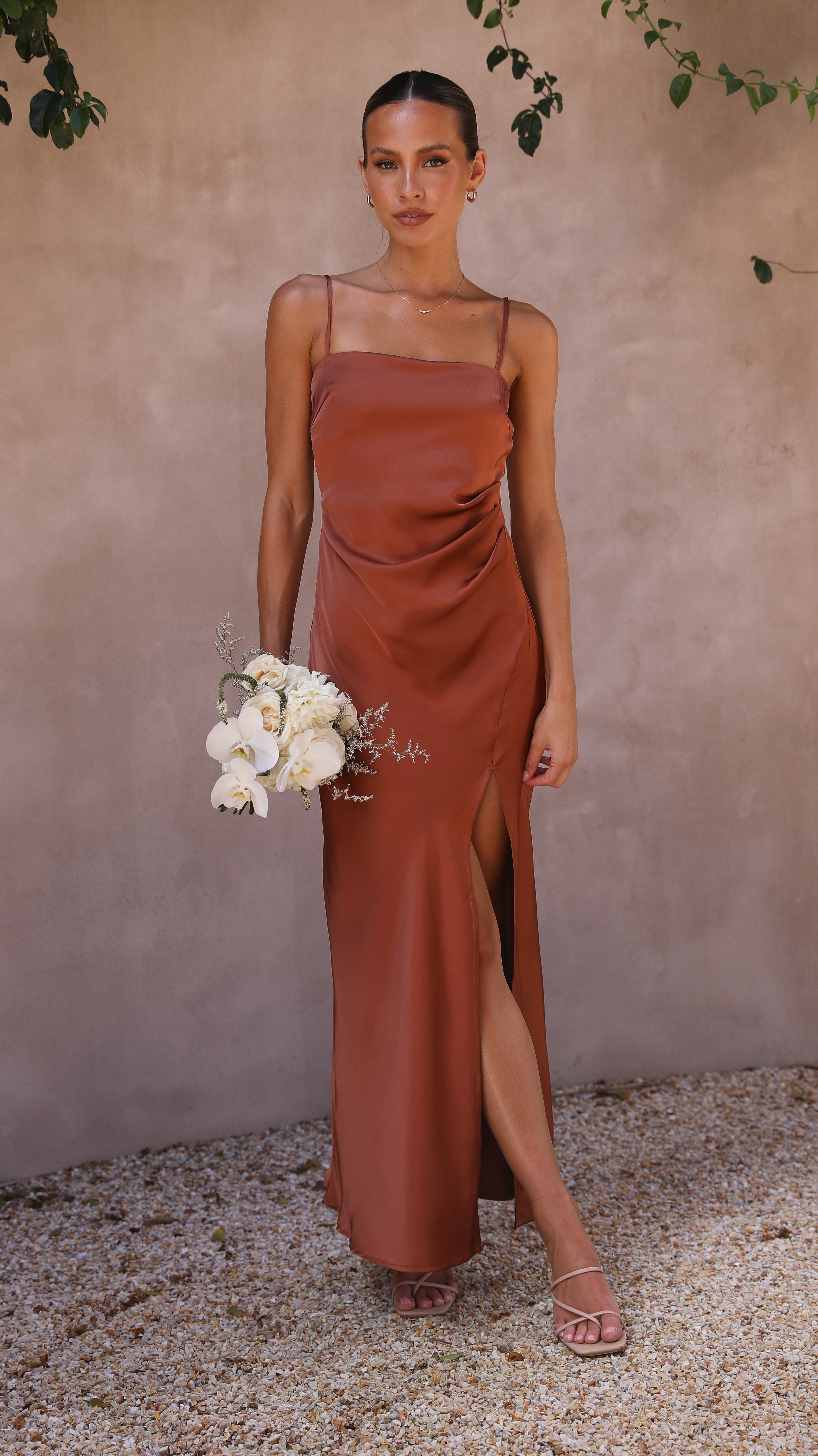 Ilana Maxi Dress in Copper - Elegant Long Sleeve Boho Flowy Dress for Women | Perfect for Weddings, Parties & Special Occasions
