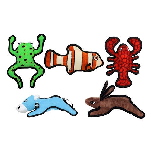 TUFFY - World's Toughest Soft Dog Toy - Barnyard Rabbit with Squeakers - Multi-Layer Durable Chew Proof Design for Aggressive Chewers - Interactive Play Toy for Tug, Toss & Fetch - Machine Washable & Floats - Perfect for Outdoor Play & Water Fun (Combo Pack #1, Brown)