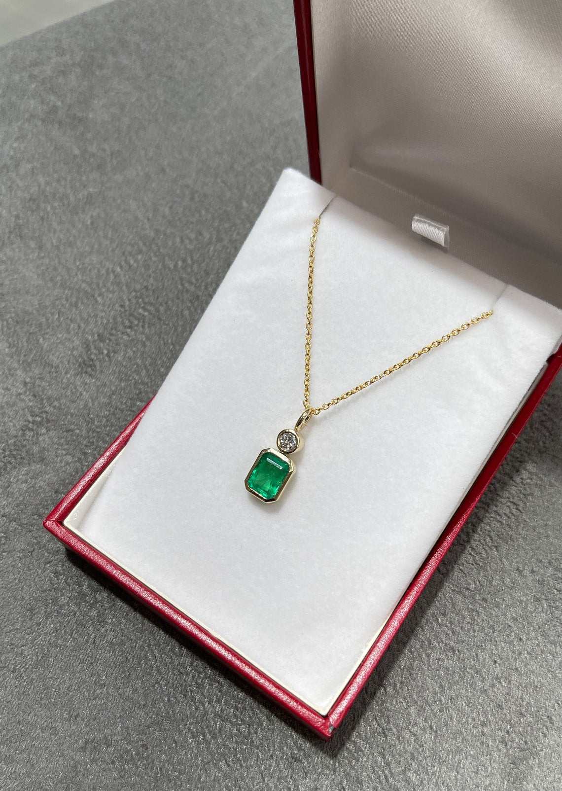 1.58tcw Zambian Emerald & Brilliant Round Diamond Bezel Pendant in 14K Gold - Elegant Jewelry Gift for Women, Perfect for Weddings, Anniversaries and Special Occasions