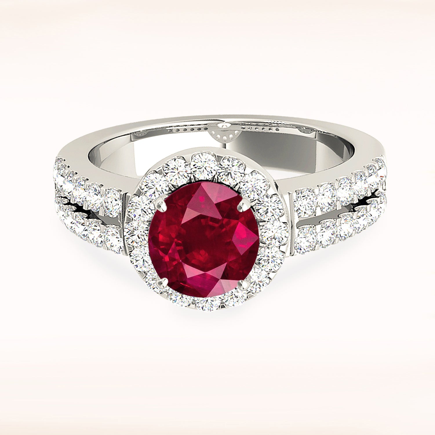 1.35 Carat Genuine Ruby Ring with Halo & Double Row Diamond Band - Elegant Wedding, Engagement & Anniversary Jewelry Gift for Women