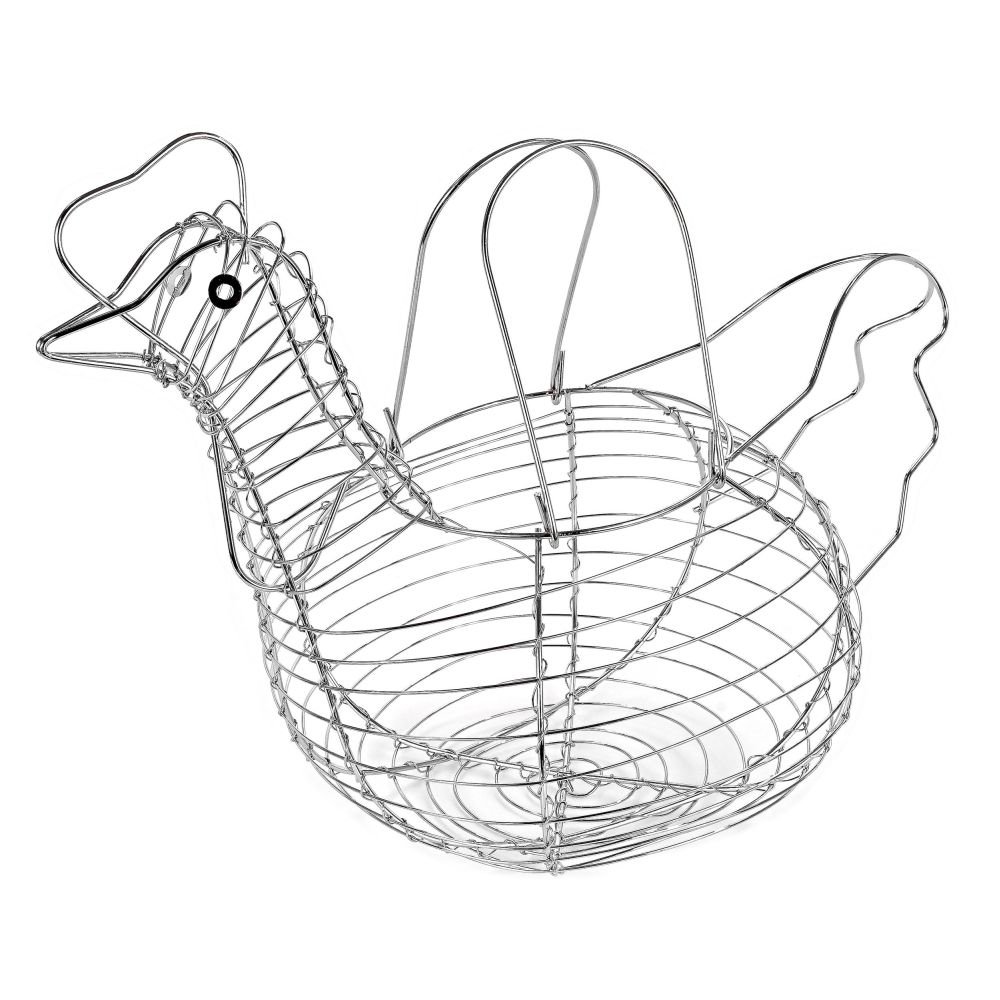 Farmhouse Style Chicken Hen Shaped Wire Egg Basket - Rustic Egg Storage Organizer for Kitchen Counter, Farmhouse Decor, and Country Style Home Organization