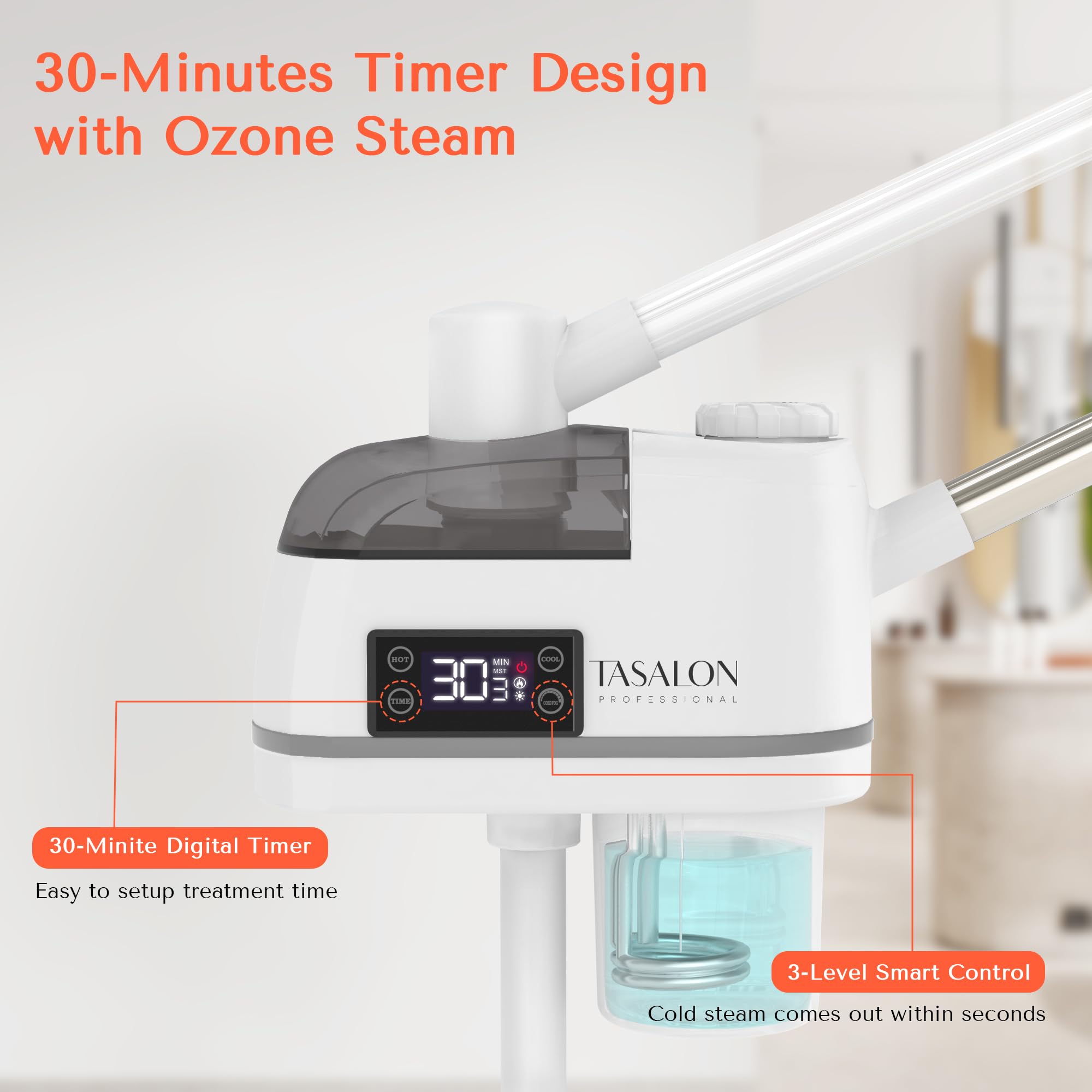 Professional 2-in-1 Facial Steamer with Ozone & Hot/Cold Mist - Ionic Face Steamer for Deep Cleaning & Moisturizing - Mobile Spa & Home Use - White Ozone Humidifier | Perfect for Facial Treatments, At-Home Spa Days & Skin Hydration Therapy