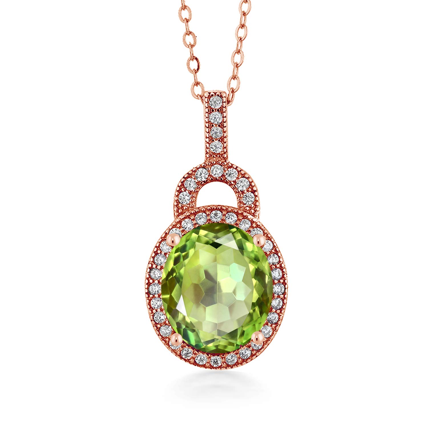 1.38 Ct Oval Green Apple Mystic Quartz Pendant - 18K Rose Gold Plated Sterling Silver Jewelry for Women - Elegant Necklace Gift for Birthday, Anniversary & Special Occasions