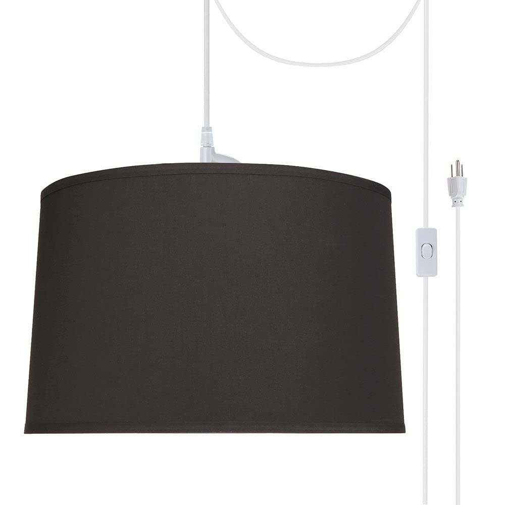 2-Light Plug-in Swag Light Conversion Kit - Black & White Transitional Fabric Shade - Easy Ceiling to Plug-in Conversion for Bedroom, Living Room & Dining Room Lighting