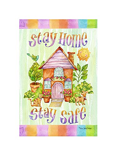 Stay Home Stay Safe Inspirational Garden Flag 12.5x18 inches & House Flag 28x40 inches - Weather-Resistant Outdoor Decorative Flag for Porch, Yard, and Front Door Decor