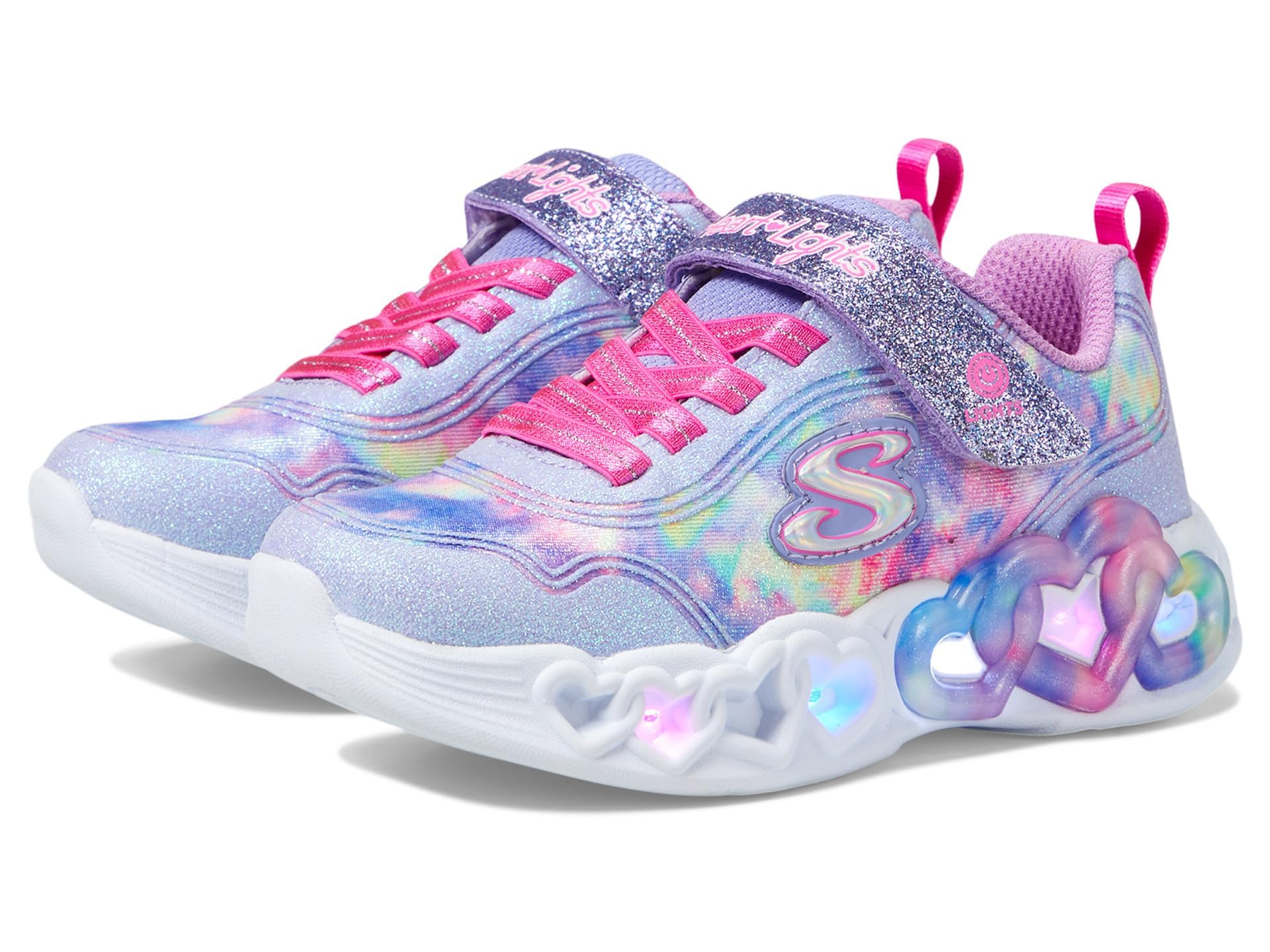 Skechers Girls' Infinite Heart Light-Up Sneakers - Glow in The Dark Shoes for Kids Running, Walking & Playtime