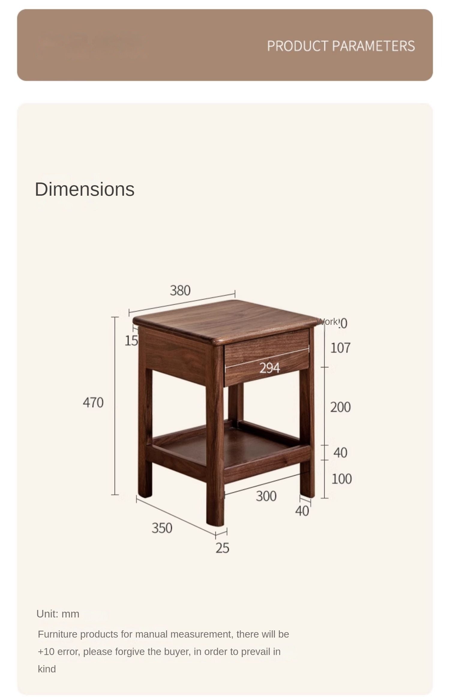 Solid Black Walnut and Ash Wood Nightstand with 2 Drawers - Stylish Bedside Storage Cabinet for Bedroom, Living Room, or Office