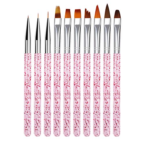 10PCS UV Gel Nail Brush Set - Poly Extension, Builder & Art Tips Brushes for Professional Nail Design | Perfect for Home & Salon Use | Pink Nail Decoration Tools (Great for Gel Polish Application, Nail Art Creation & DIY Manicures)
