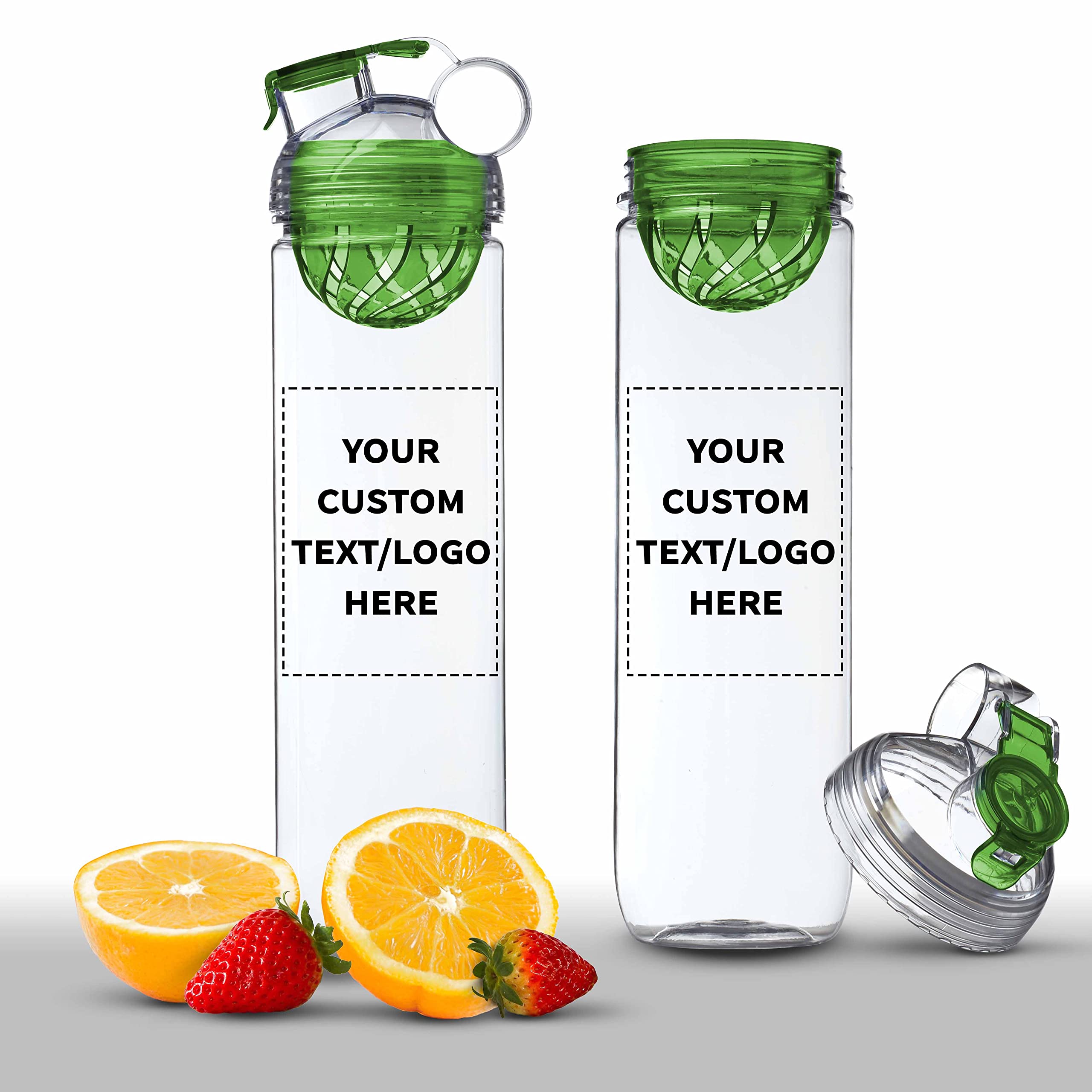 12 Pack Gridiron Infuser Water Bottles 27oz - Custom Text & Logo - Screw On Flip-Top Lid, Leak Proof, BPA Free - Lime Green - Perfect for Sports, Gym, Office & Outdoor Activities