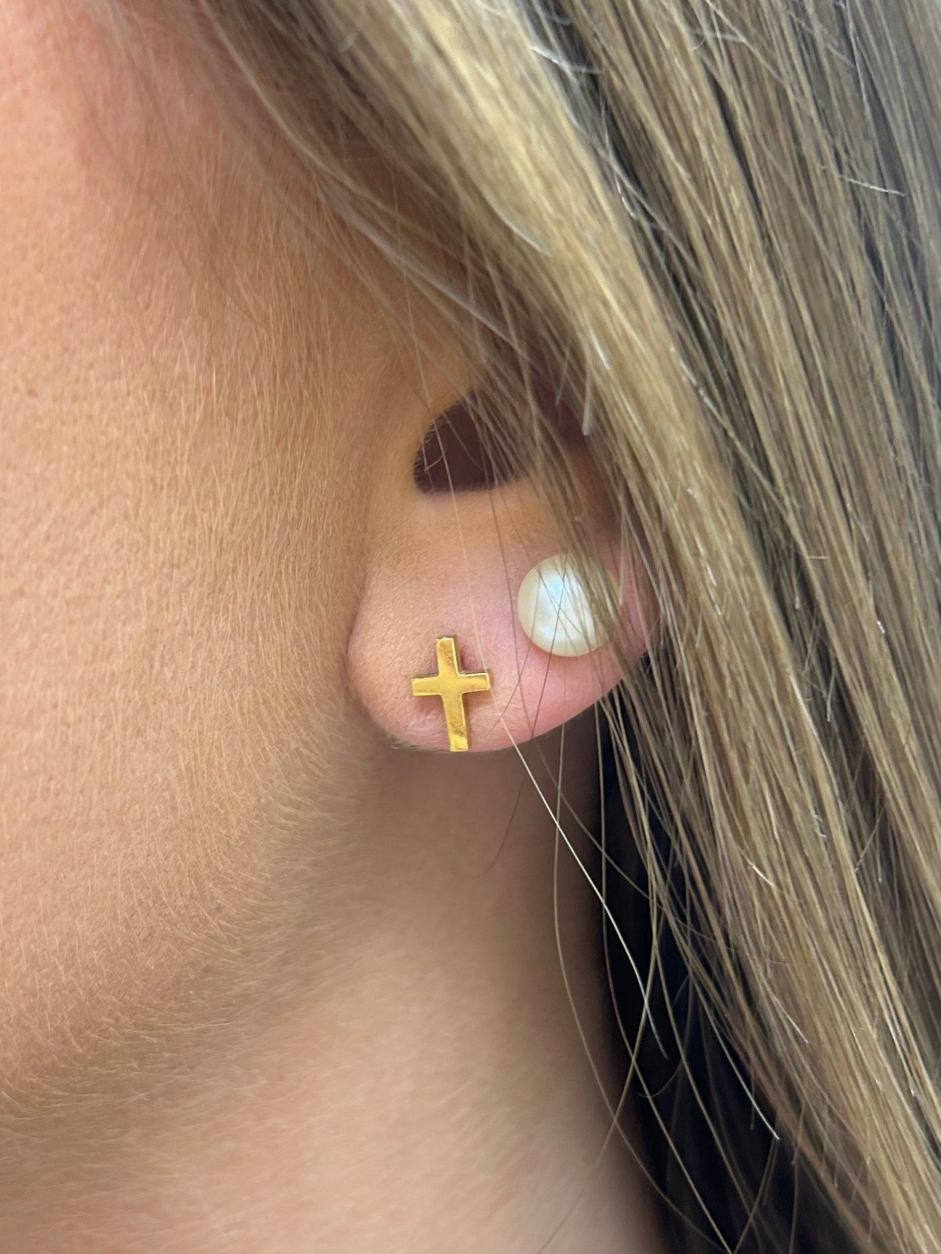 Kiki And Livy Tiny Cross Stud Earrings for Women - Minimalist Gold Plated Small Hoop Earrings - Perfect for Everyday Wear, Parties & Gifts