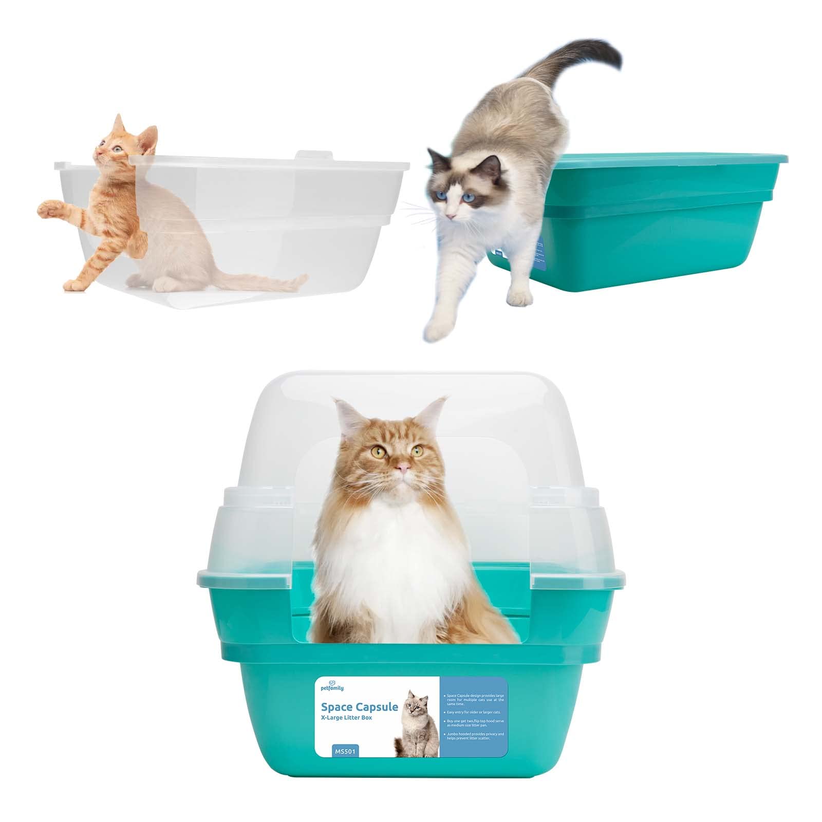 Foldable Large Hooded Cat Litter Box with Transparent Lid - Jumbo Size for Multiple Cats, Odor Control & Privacy (Teal) | Ideal for Home, Apartment & Travel Use