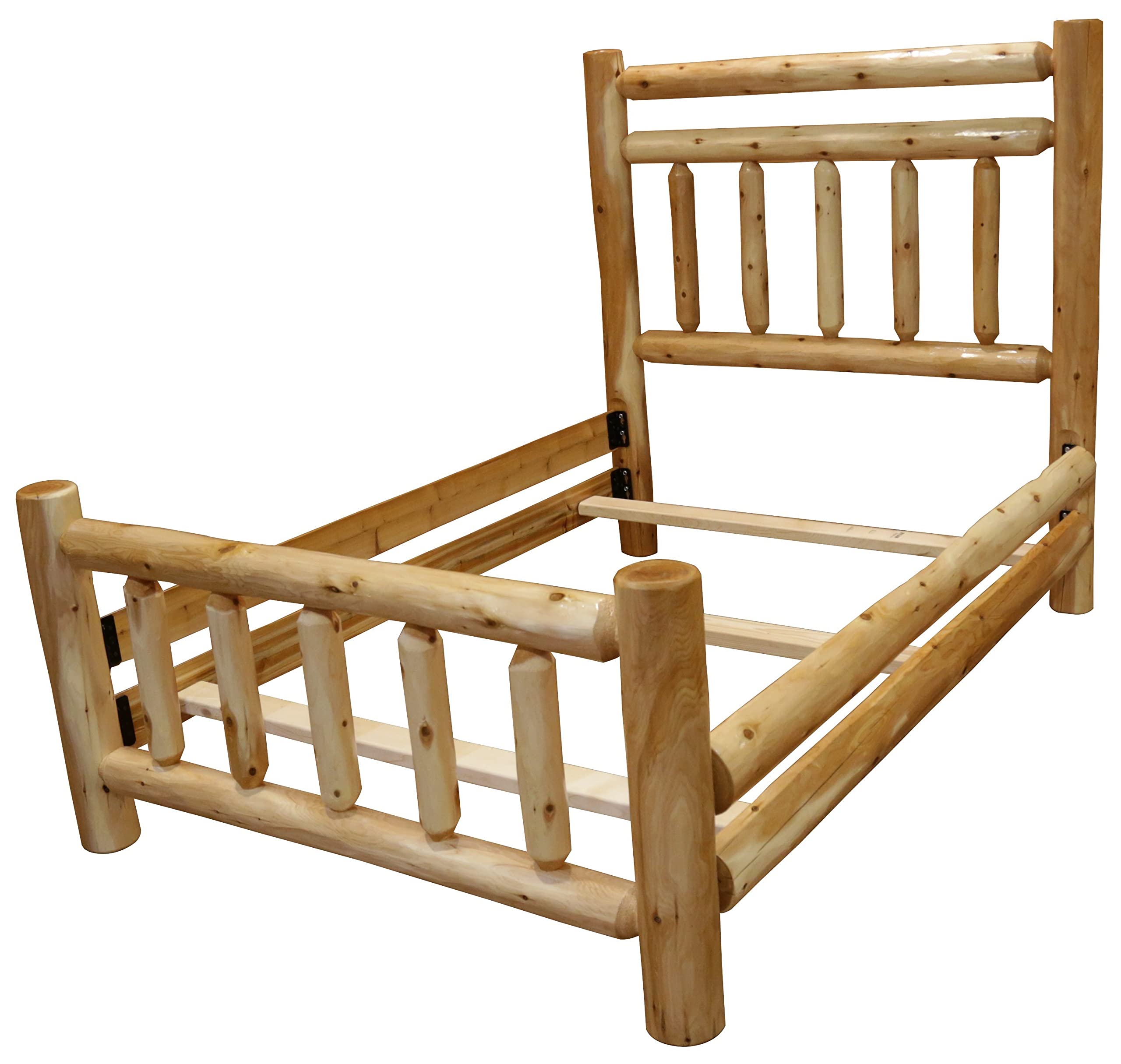 Rustic White Cedar Log Full Bed with Double Headboard Rail - Handcrafted Solid Wood Furniture for Cozy Cabin & Farmhouse Bedrooms