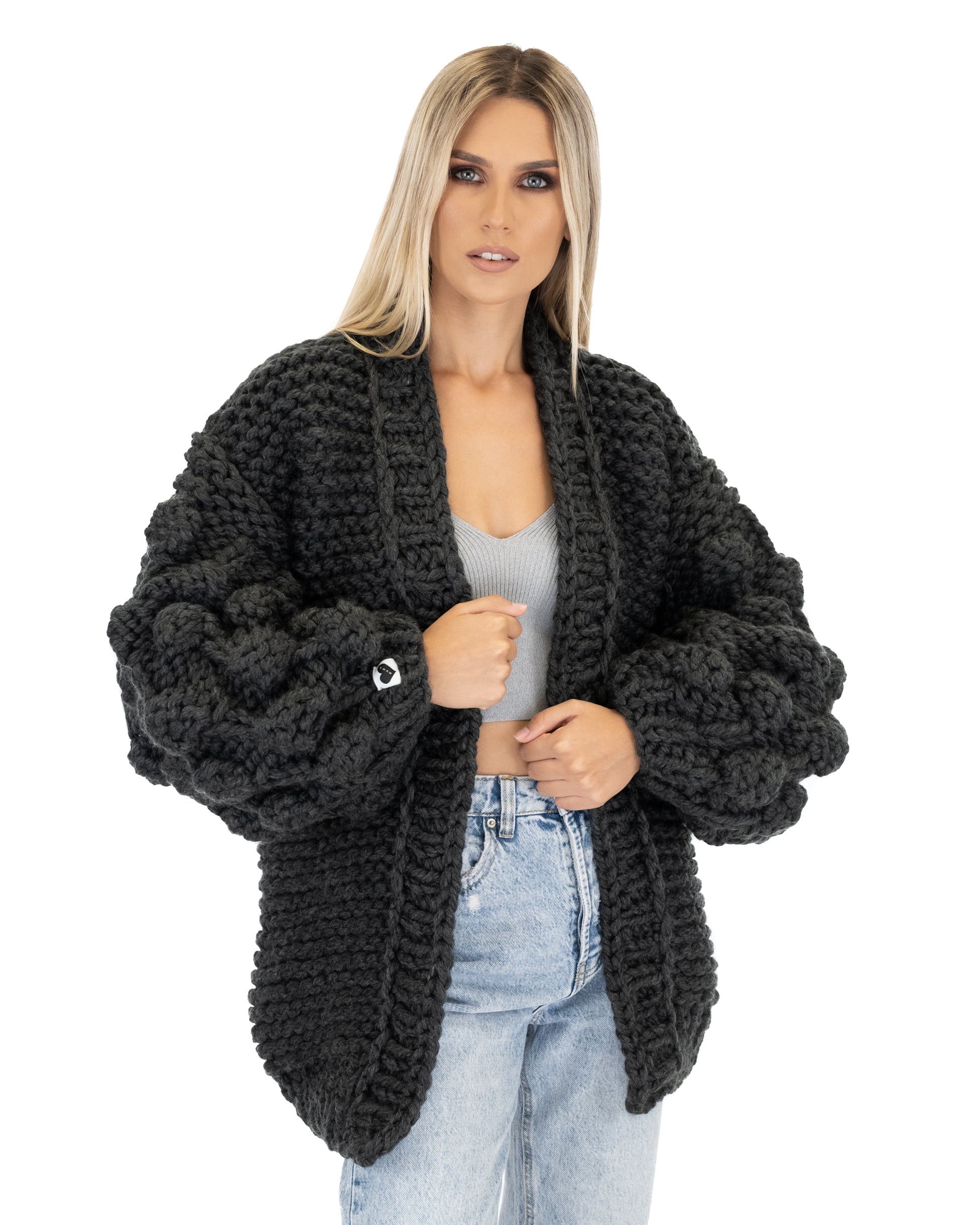 Stylish Bubble Sleeve Cardigan for Women - Soft Knit Open Front Sweater | Perfect for Office, Date Night & Casual Outfits