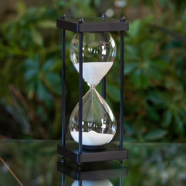 Premium Square Black Hourglass with Black Spindles - Choose Black, White, Natural or Gold Sand | Elegant Home Office Decor, Meditation Timer & Unique Gift Idea