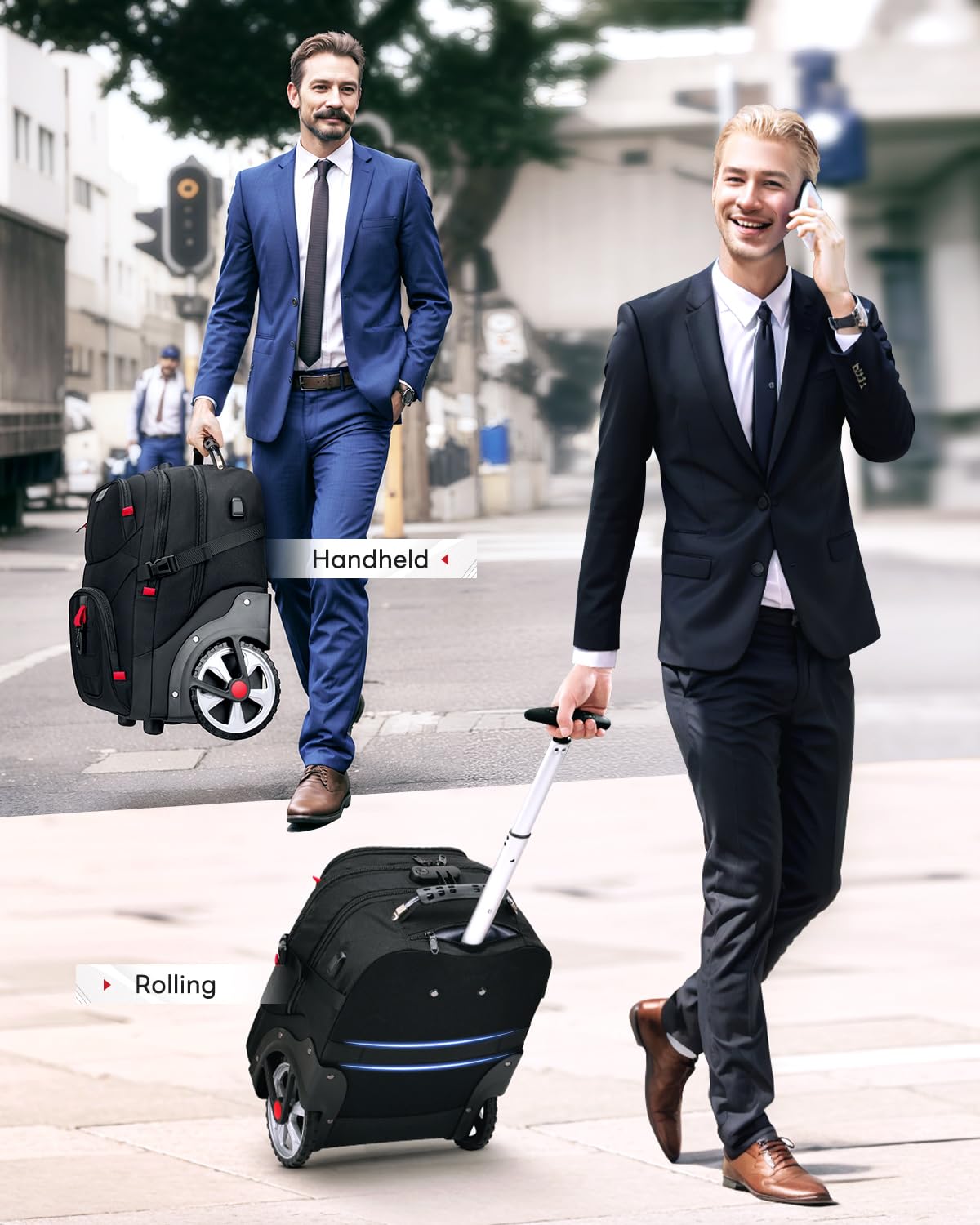 MATEIN 17 Inch Wheeled Laptop Backpack for Men & Women - Anti-Theft Rolling Carry On Luggage with USB Charging Port, Water Resistant Business Travel Backpack for Work, College, Airplane & Commuting