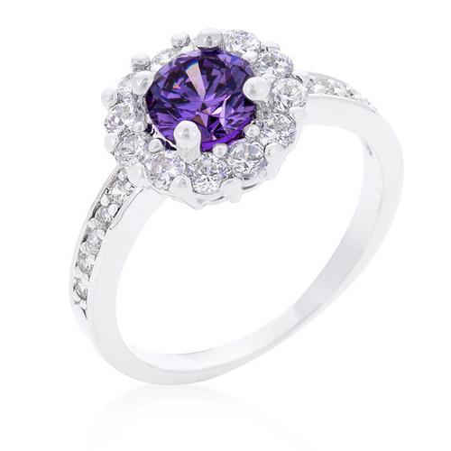 Exquisite Purple Halo Engagement Ring - 14K White Gold Diamond Accent Wedding Band for Women | Perfect Proposal, Anniversary & Valentine's Day Gift