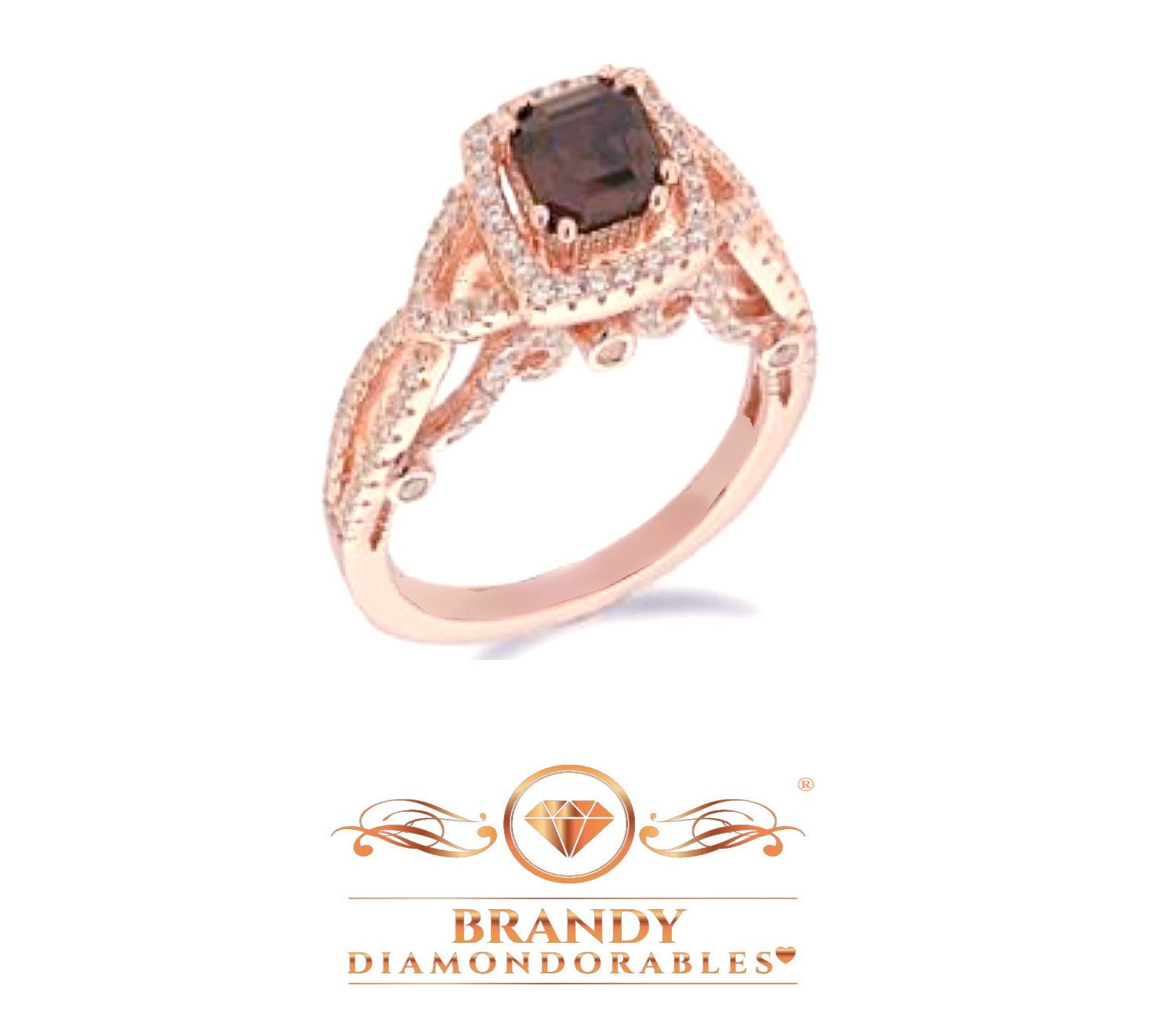 Brandy Diamondorables® 18k Rose Gold & Silver Princess Ring - 4.5 CTW Chocolate Brown Diamonds, Elegant Jewelry for Women, Perfect for Weddings, Anniversaries & Special Occasions
