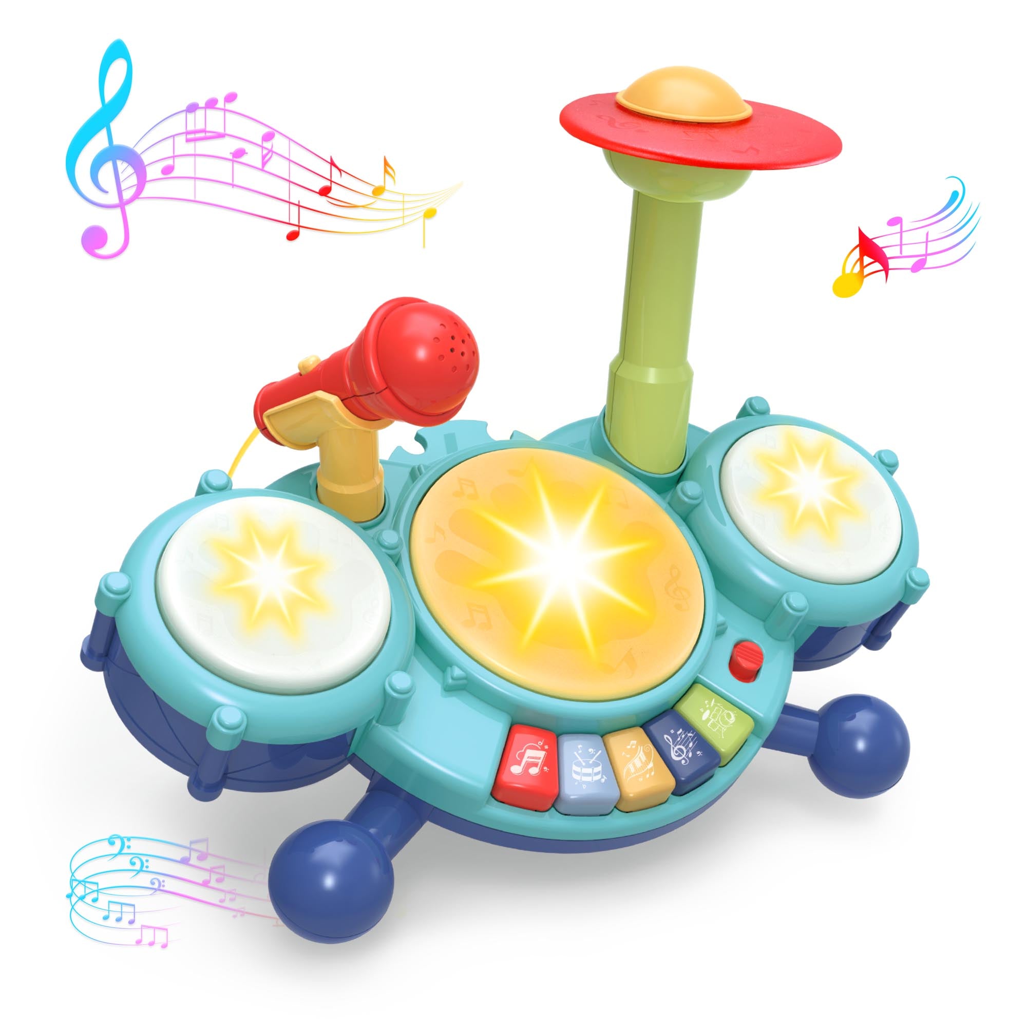 Contixo Blue Kids Drum Set - Musical Toy with Light & Sound Effects for Toddlers | Perfect for Birthday Gifts & Early Childhood Music Education