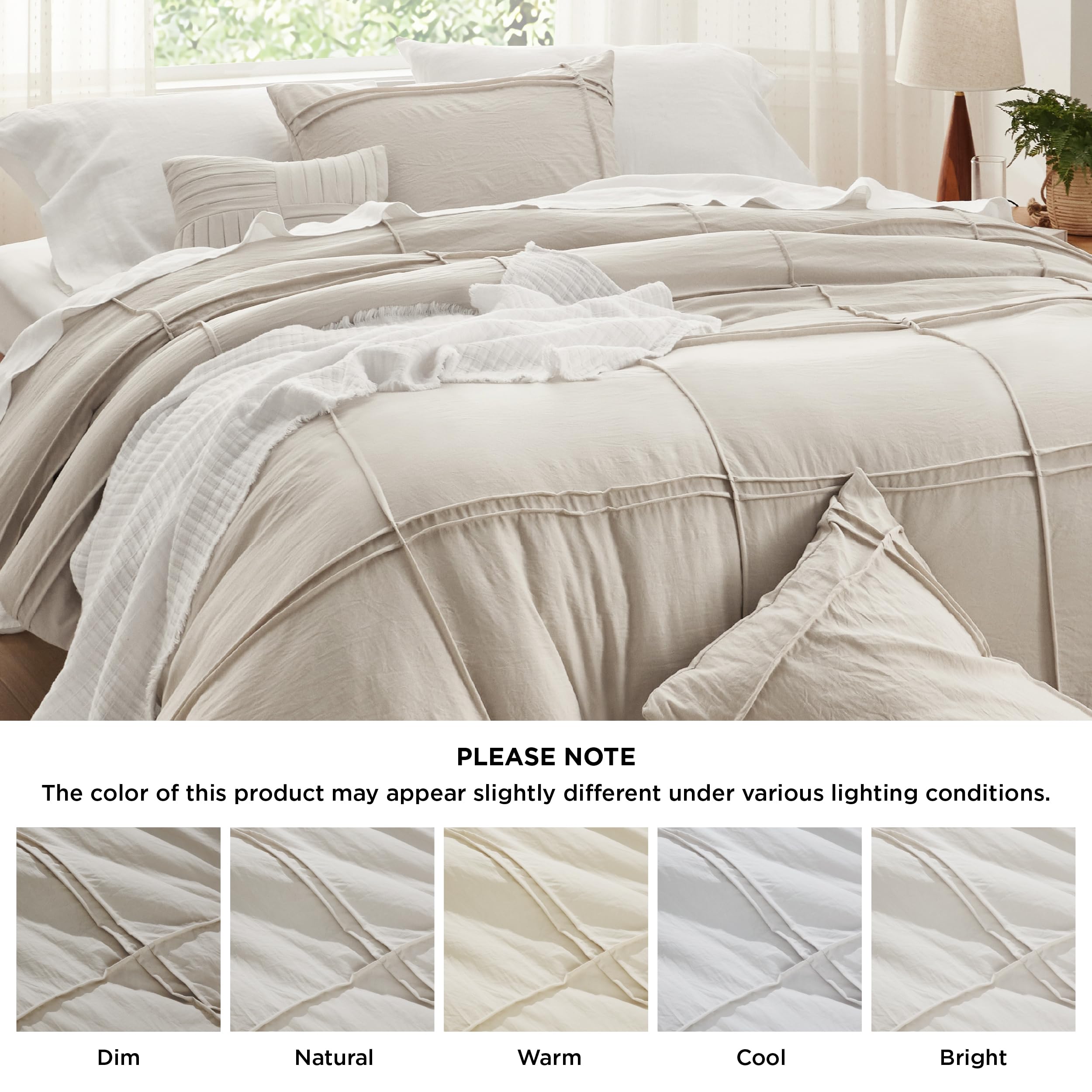 Bedsure Queen Size Grid Boho Duvet Cover Set - 3 Piece Shabby Chic Tufted Bedding for All Seasons | Includes 1 Duvet Cover & 2 Pillowcases (Light Beige, 90x90) | Perfect for Bohemian Bedroom Decor & Guest Room Styling