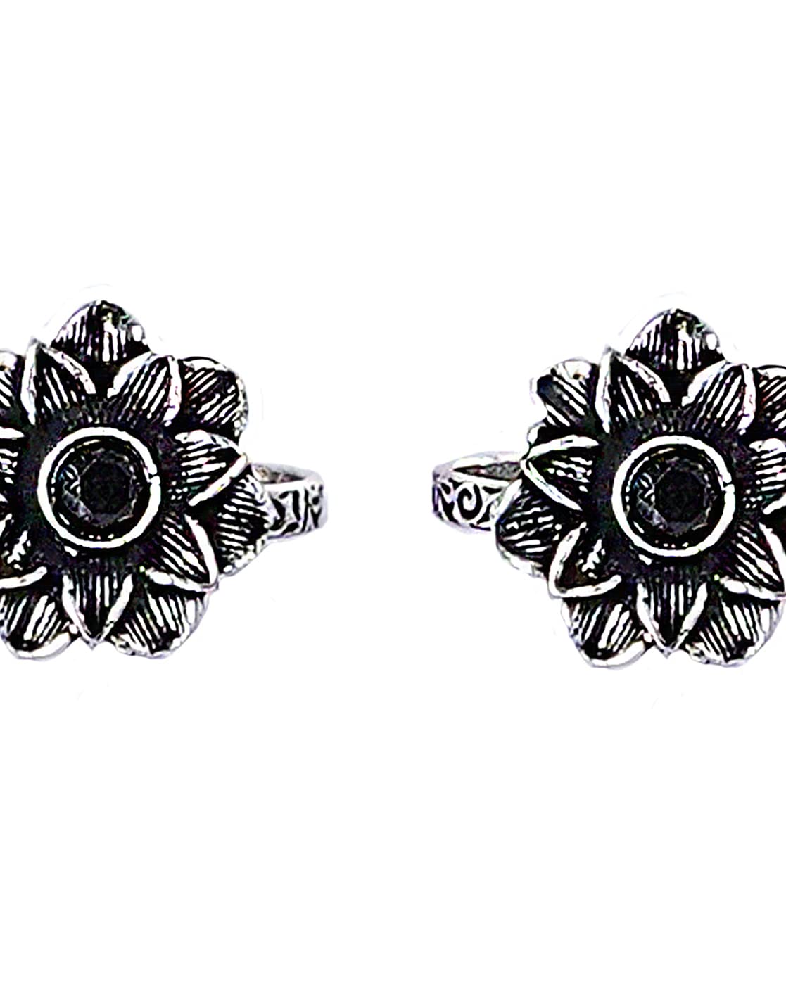 TEEJH Kayra Black Stone Silver Oxidized Toe Rings for Women – Elegant Boho Jewelry for Beach, Summer & Festival Outfits