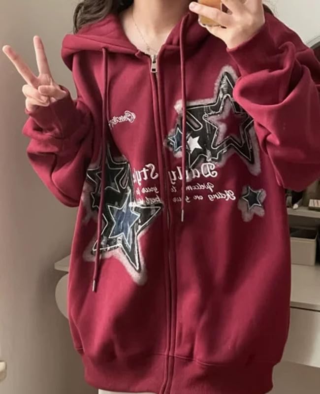 Y2K Graphic Hoodies for Women & Men - Zip Up Star Jackets, Aesthetic Sweatshirts, Gothic Fashion Clothing | Perfect for Streetwear, Casual Outfits & Retro Style