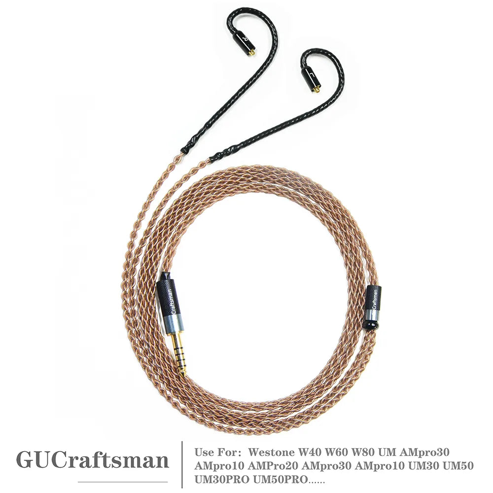 Premium GUCraftsman 6N Single Crystal Copper Audio Upgrade Cable for Westone W40 W60 W80 & AMpro10 AMpro20 AMpro30 UM30PRO UM50 UM50PRO - HiFi Sound Quality for Audiophiles, Studio Monitoring, and Professional Musicians