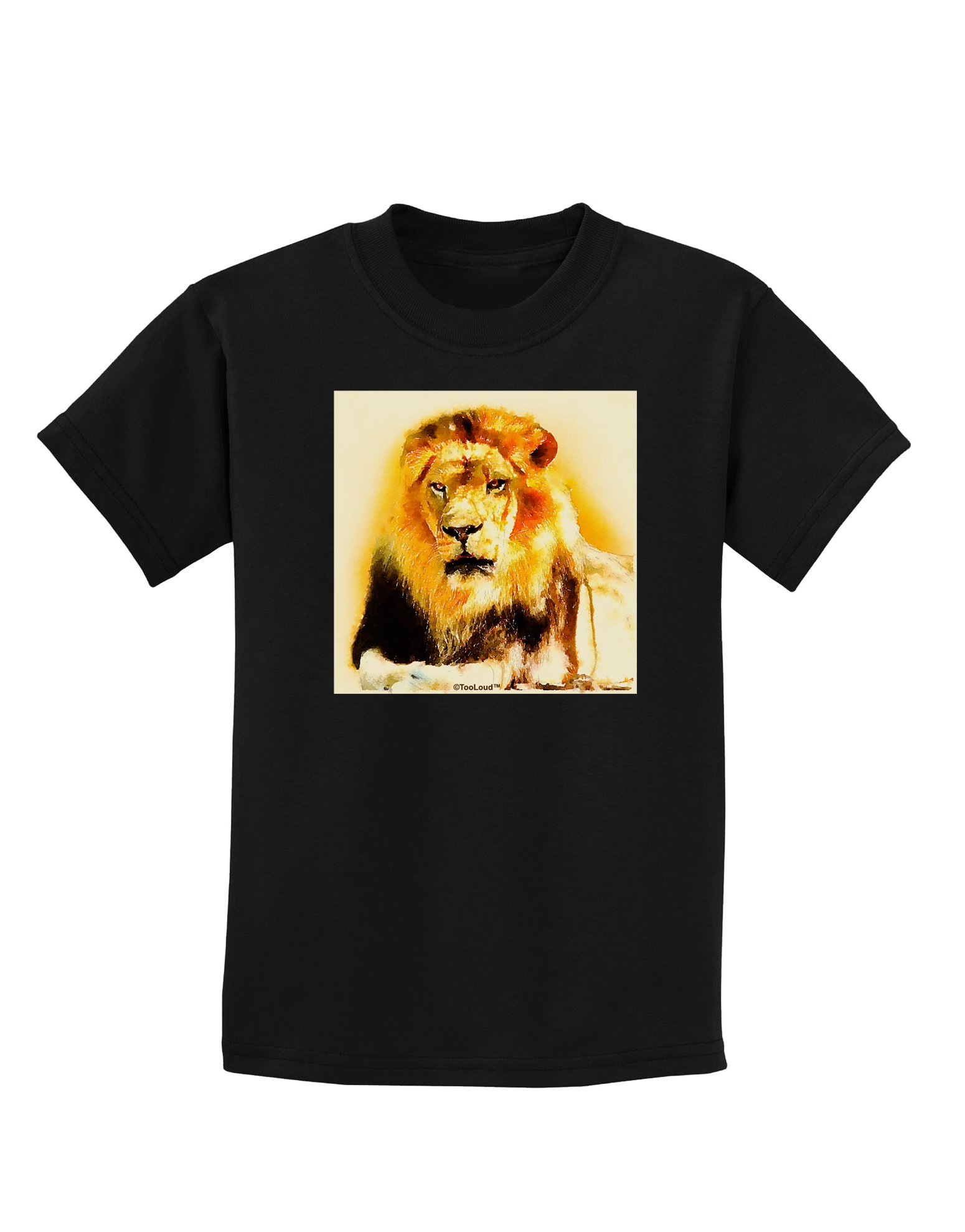 TOOLOUD Lion Watercolor Print Kids Dark T-Shirt - Soft Cotton Tee for Boys & Girls - Perfect for School, Playdates & Family Outings