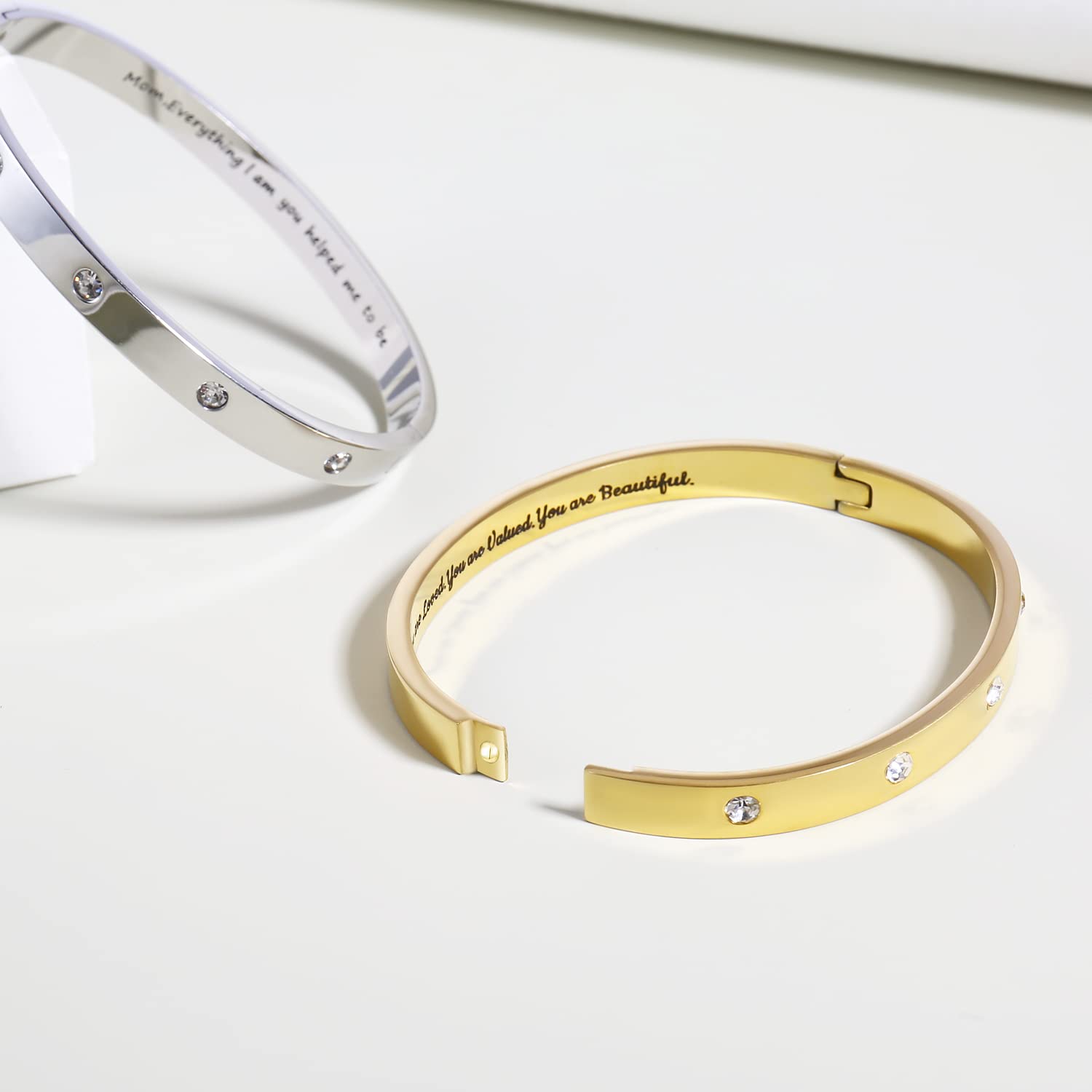 CONRAN KREMIX Inspirational Silver Bangle Bracelet for Women - Stainless Steel Non-Tarnish Oval Bracelet with Cubic Zirconia Stones, Perfect Birthday Gift for Her - Ideal for Special Occasions, Anniversaries & Everyday Elegance