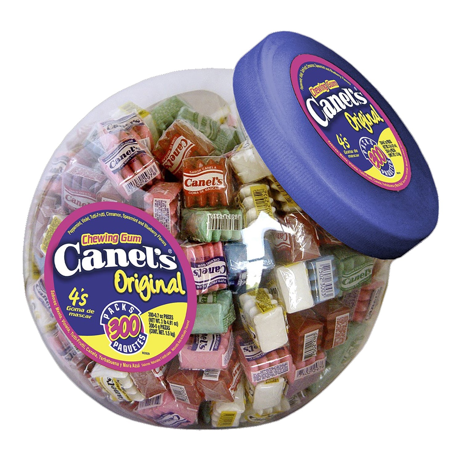 Canels 4-Piece Chewing Gum Jar Set | 300 Count Bulk Bubble Gum with Resealable Lids - Perfect for Office, Party Favors, and Vending Machines