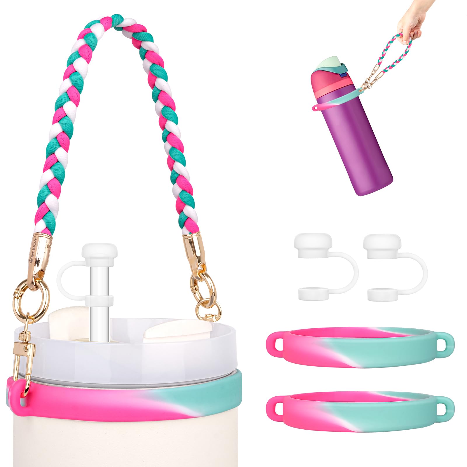 HEYSKAY Water Bottle Handle with Strap - Compatible with Stanley 12-40oz Tumblers & Owala 24-40oz Bottles - Adjustable Cup Accessories for Gym, Hiking, Travel, and Outdoor Activities