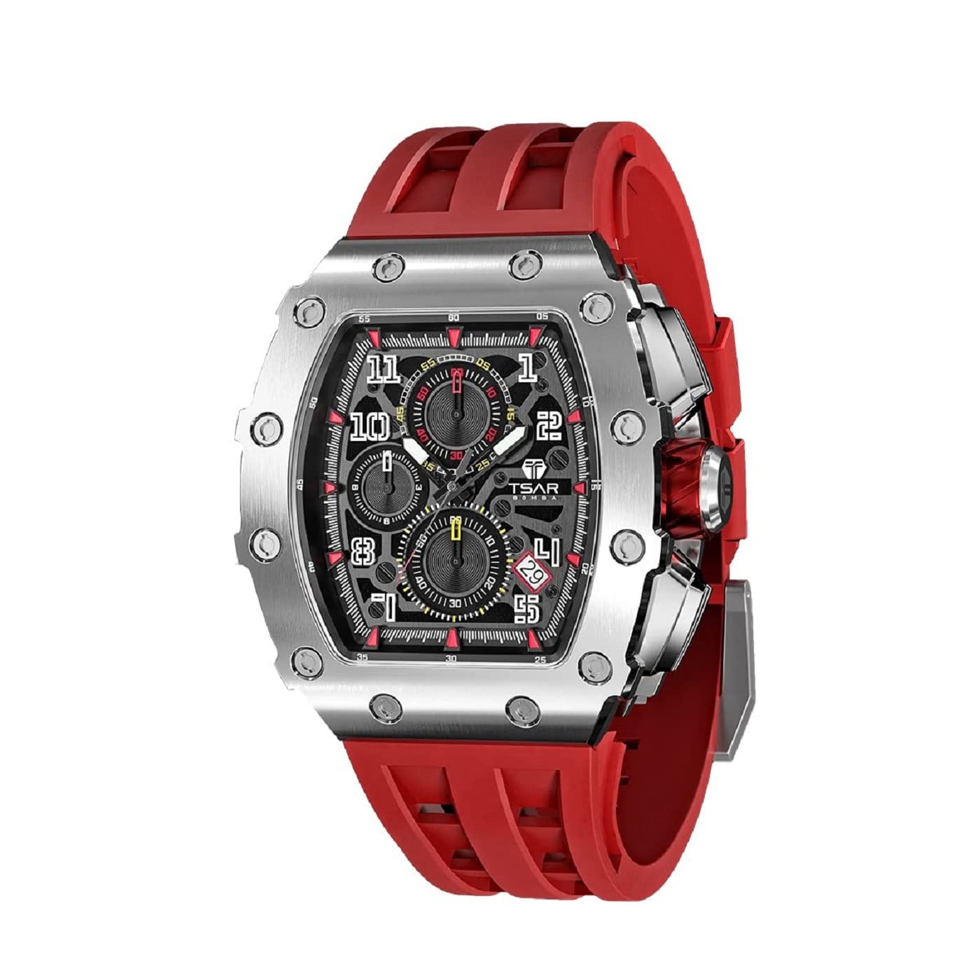 TSAR BOMBA Luxury Men's Tonneau Watch - 5ATM Waterproof Square Chronograph Analog Wristwatch with Japanese Movement | Business, Sport & Fashion Accessory | Minimalist Classic Design for Work, Formal Events & Daily Wear | Perfect Gift for Men