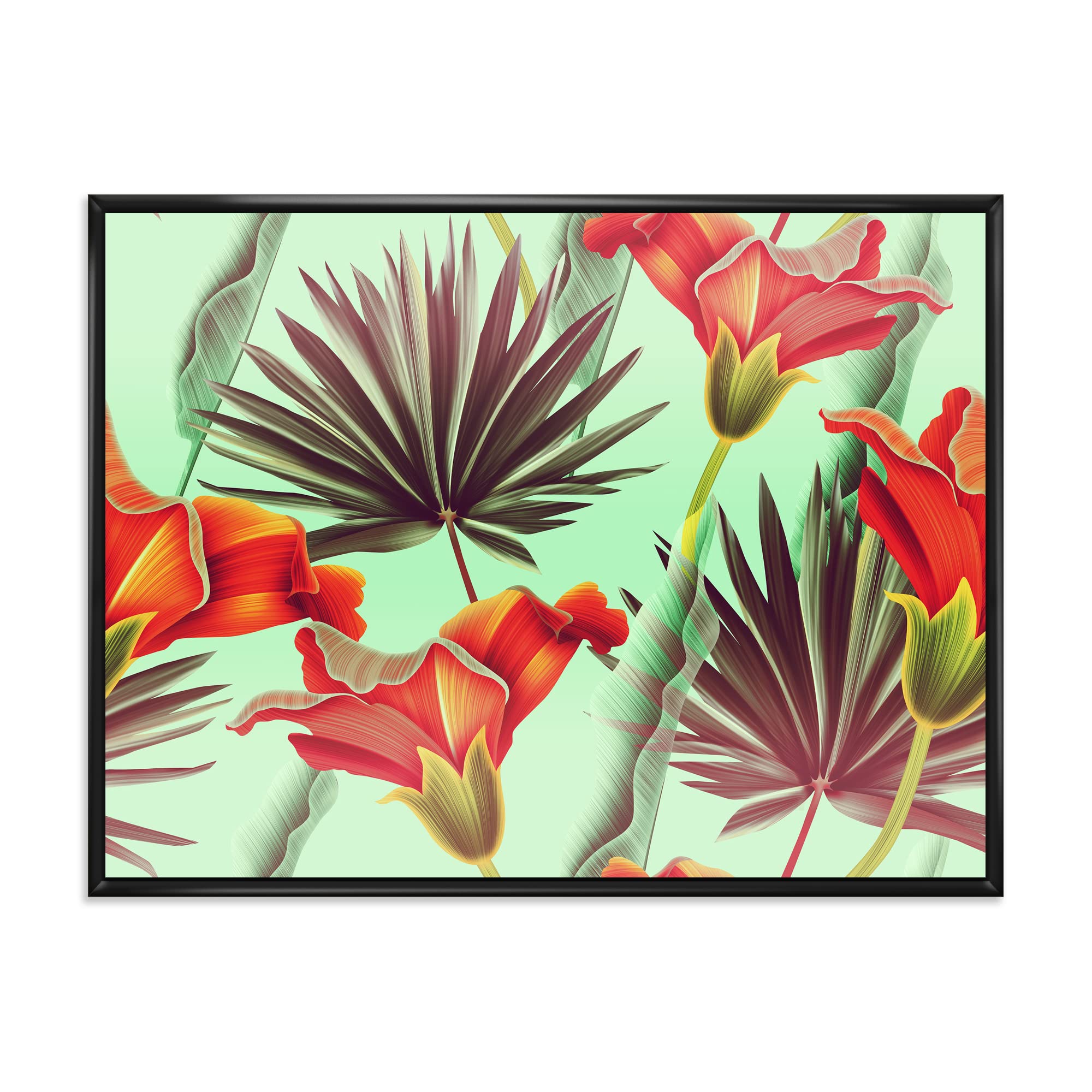 DesignQ Tropical Vintage Flowers VIII - Traditional Framed Canvas Wall Art Print for Living Room, Bedroom & Office Decor | Home Wall Decorations | Ready to Hang