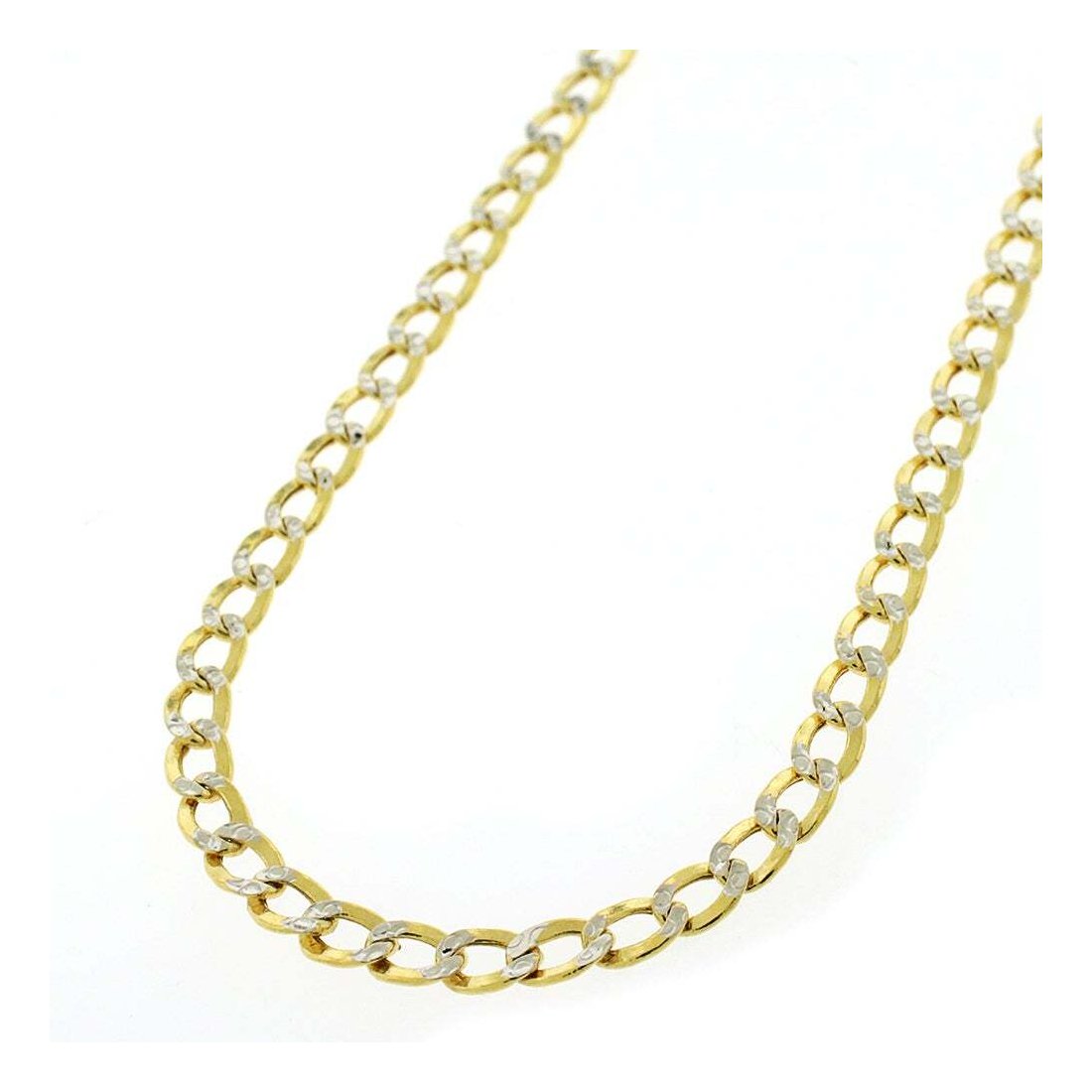 4MM 100 Pave Curb Chain Necklace in .925 Sterling Silver with Yellow Gold Plating - 7.32 Inches Length for Women's Fashion Jewelry & Gift Giving