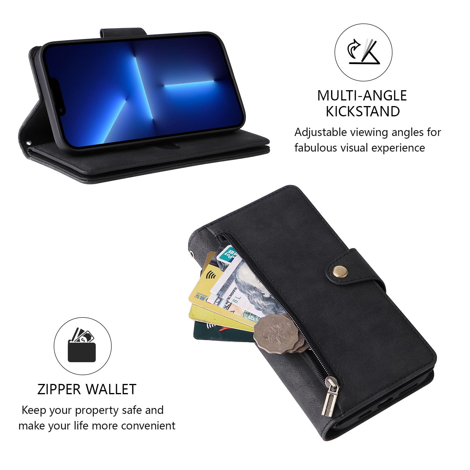 Premium PU Leather Wallet Case for Samsung Galaxy A21s - Shockproof Flip Cover with Card Slots, Magnetic Closure, Kickstand & Wrist Strap | Perfect for Daily Use, Travel & Hands-Free Convenience