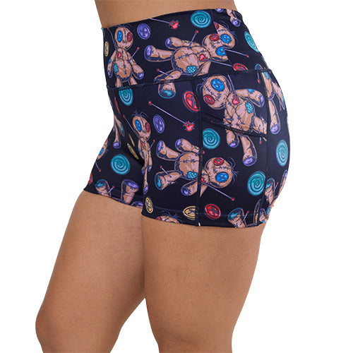 Voodoo Doll Print Shorts for Men & Women - Stylish Black Casual Shorts for Summer, Gym, and Lounge Wear