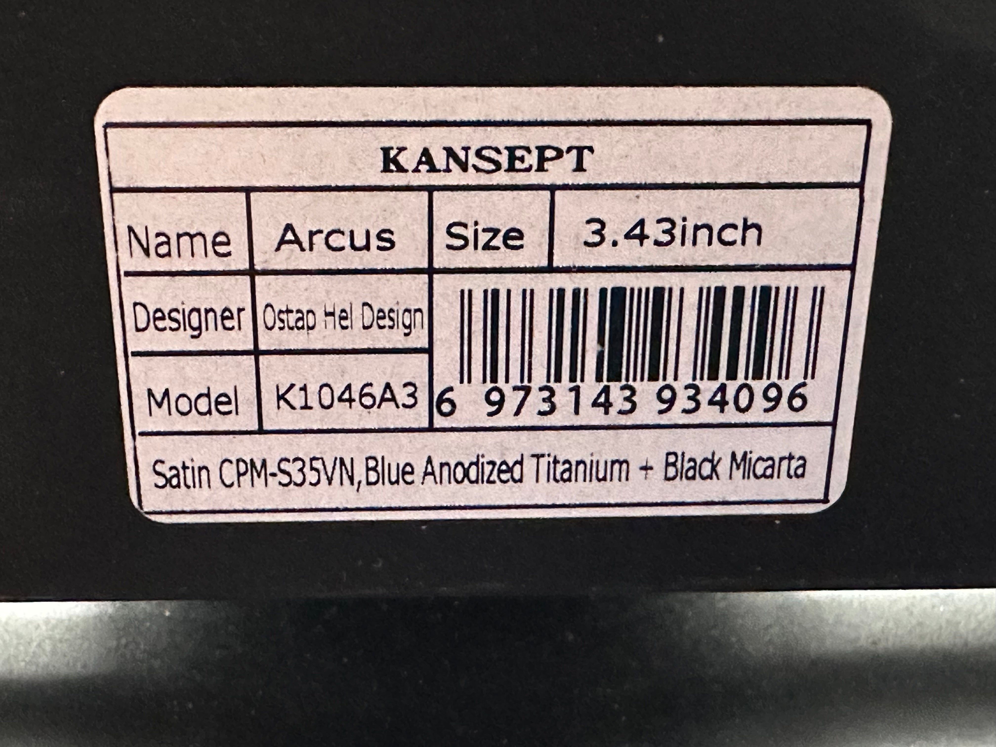 Kansept Arcus Frame Lock Folding Knife - Blue Titanium & Black Micarta Handle, 3.4