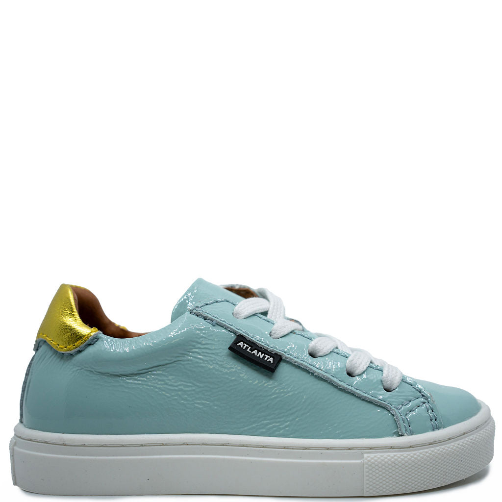 **Atlanta Aqua Patent Leather Moccasin Sneakers with Zipper - Stylish & Comfortable Casual Shoes for Women, Perfect for Walking, Work & Everyday Wear**