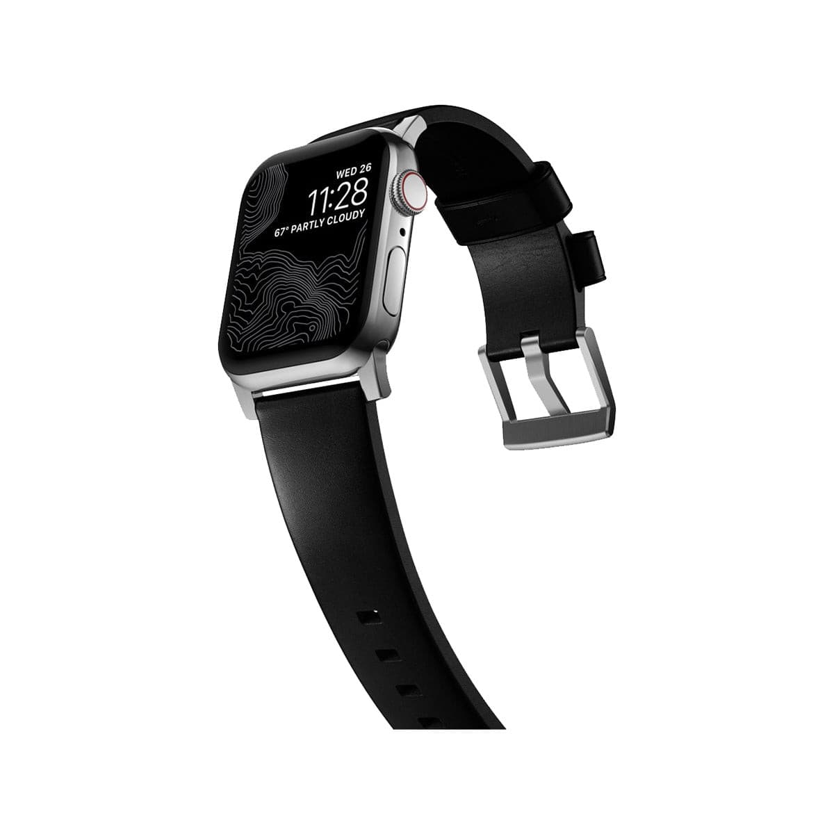 NOMAD Modern Leather Band for Apple Watch 45mm & 49mm - Silver Hardware with Black Horween Leather Strap | Premium Replacement Watch Band for Work, Travel & Everyday Wear