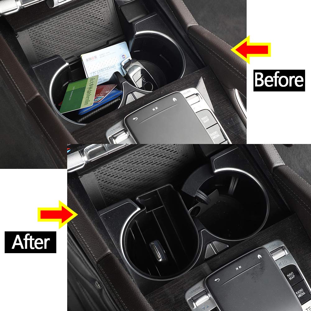Mercedes Benz GLE Class 350 400 2020 Center Console Cup Holder Organizer - Black ABS Plastic Storage Tray for Car Accessories | Perfect for Drinks, Phones & Small Items While Driving