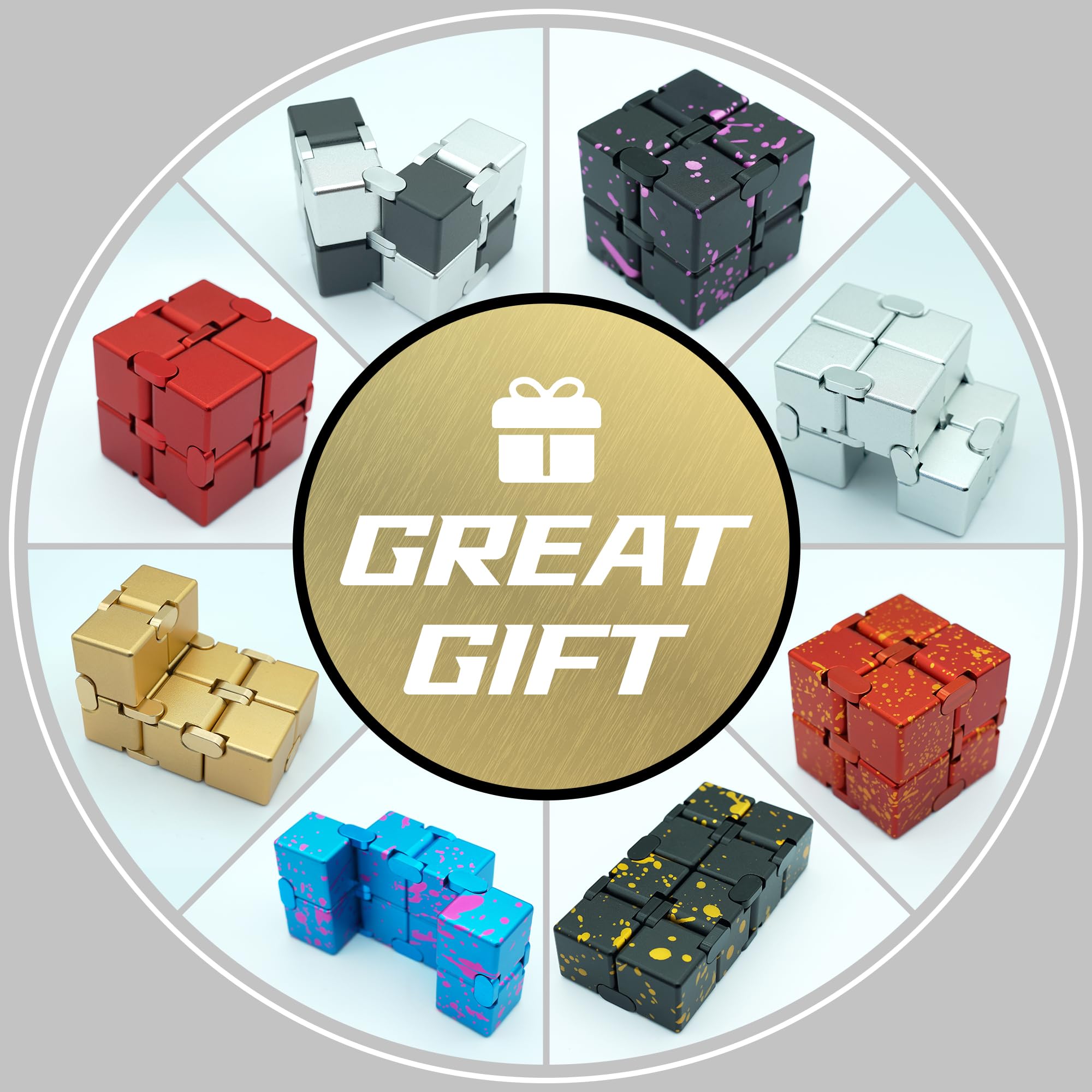Gold Infinity Cube Fidget Toy for Adults & Kids - Stress Relief & ADHD Focus Aid - Sensory Fidget Toys for Teens 8-12 - Perfect for Office, Classroom & Anxiety Relief (Gold)